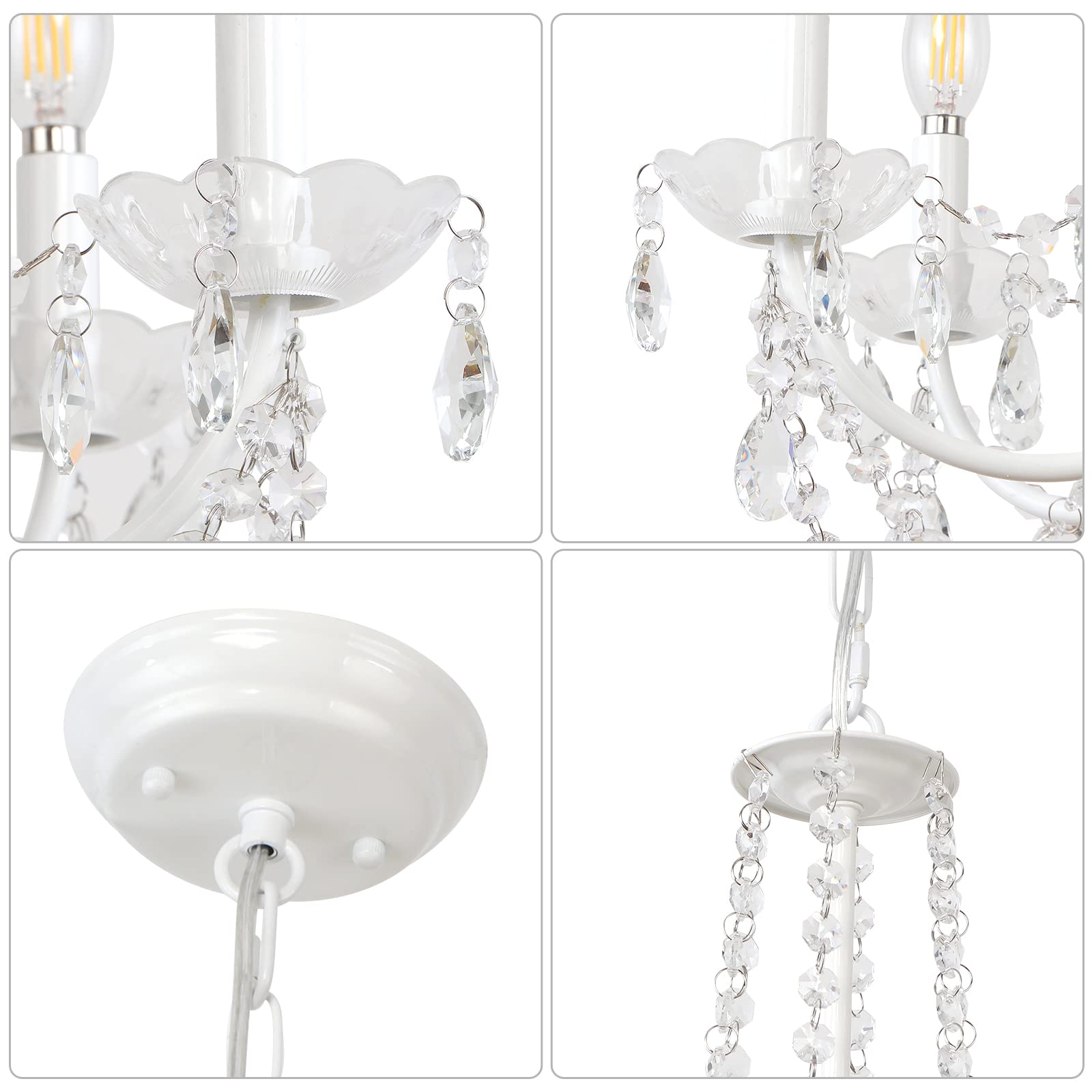 LynPon 6-Light White Crystal Chandelier - Modern Elegant Candle Ceiling Light Fixture for Bedroom, Dining Room, Living Room, Entryway & Foyer | Perfect for Home Decor, Wedding Decorations & Luxury Interior Lighting