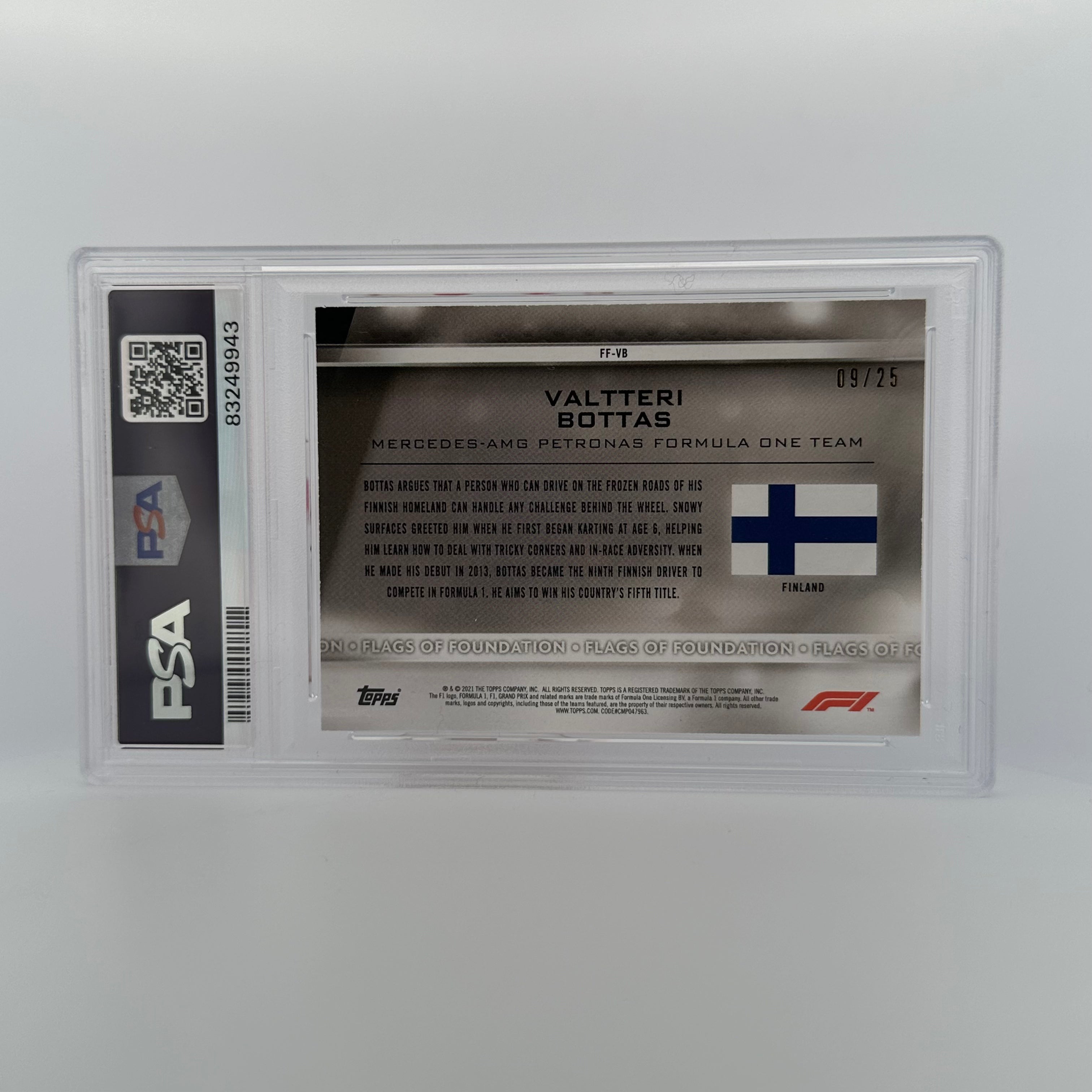 2009 Valtteri Bottas #FF VB PSA 8 Graded Racing Card - Flags of Foundation Orange Edition | Collectible Motorsport Memorabilia for F1 Fans & Trading Card Enthusiasts