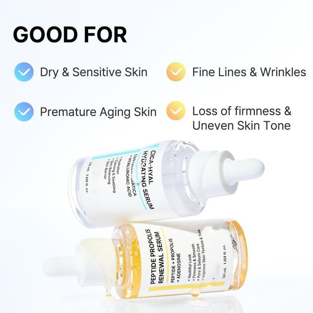 Youthful Hydration & Wrinkle Renewal Serum - Korean Peptide Propolis Complex for Anti-Aging & Deep Moisturizing - Ultimate Skin Renewal Facial Treatment (1 Set) | Perfect for Nighttime Skincare Routine & Dry Skin Relief