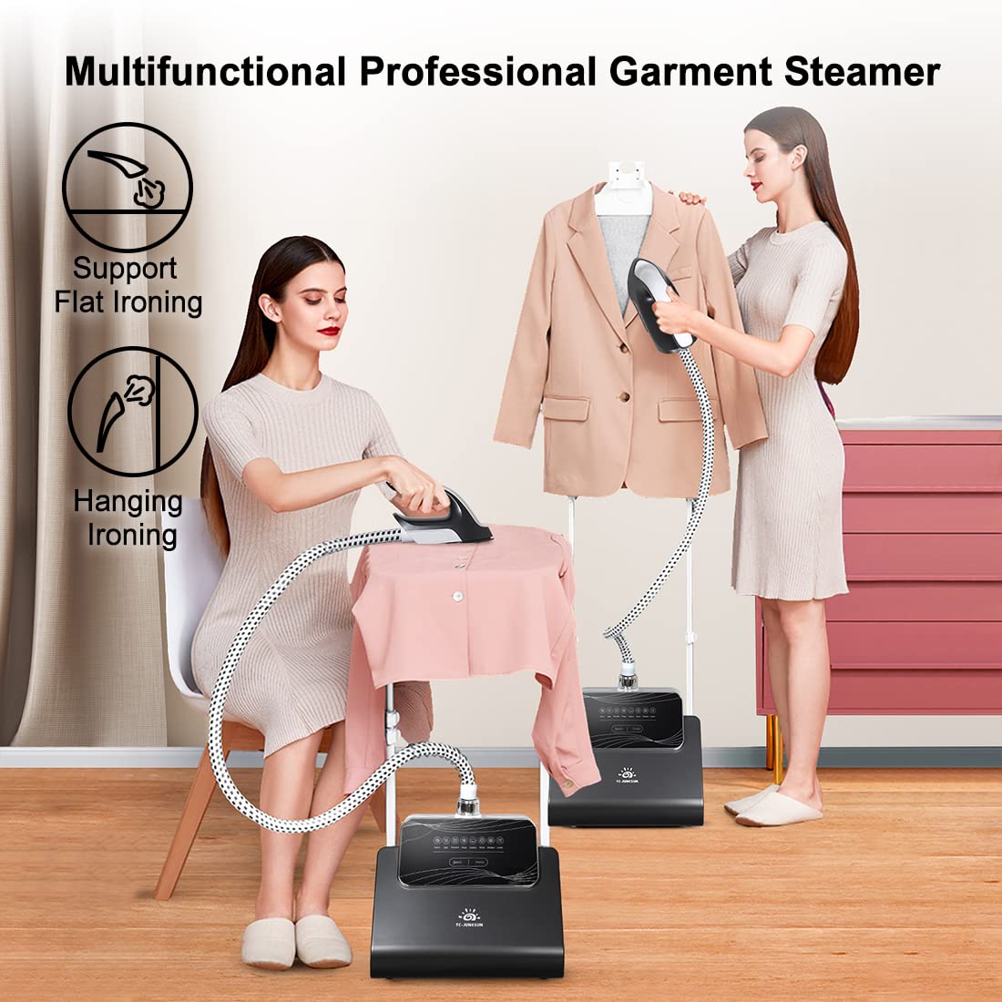 1500W Professional Garment Steamer with Adjustable Ironing Board - 90 Min Steam Time, 8 Steam Levels & 2.5L Water Tank - Perfect for Home, Travel & Business Use - Black