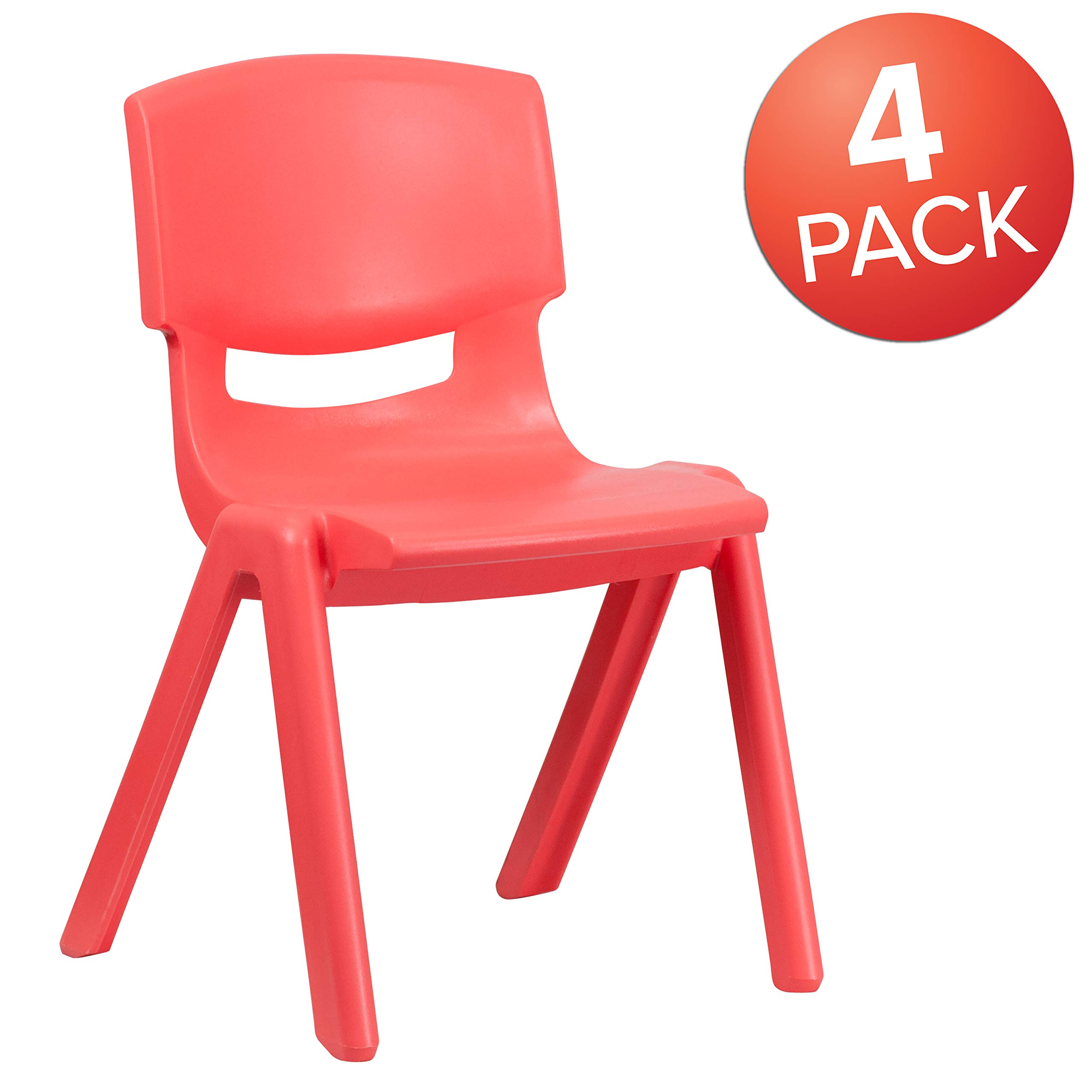 EMMA + OLIVER 4 Pack Red Plastic Stackable School Chairs - 15.5