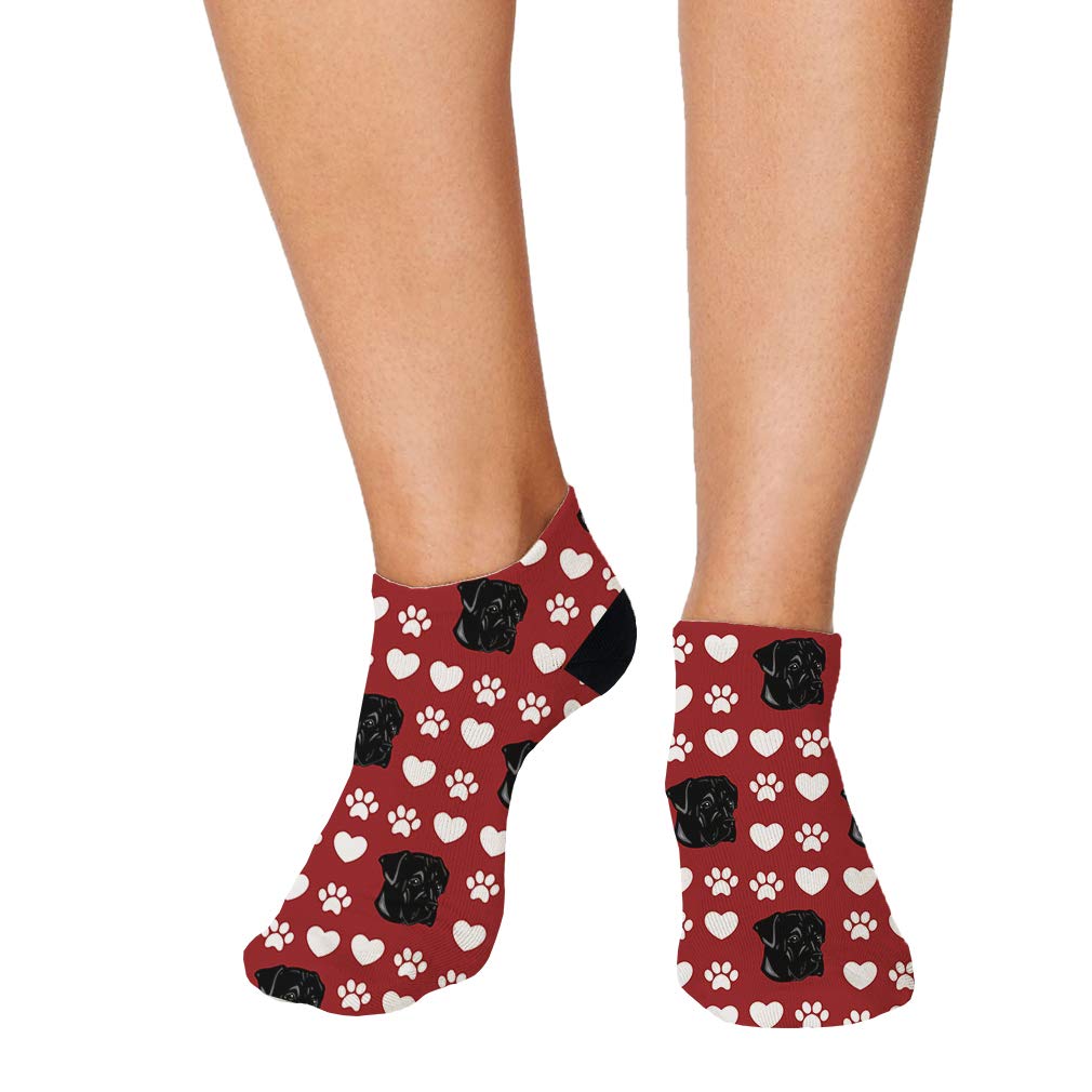 Cane Corso Dog Socks - No Show Ankle Socks with Red Paw & Heart Design for Women & Men - Breathable Polyester Fun Socks - Perfect for Casual Wear, Gifts, and Dog Lovers