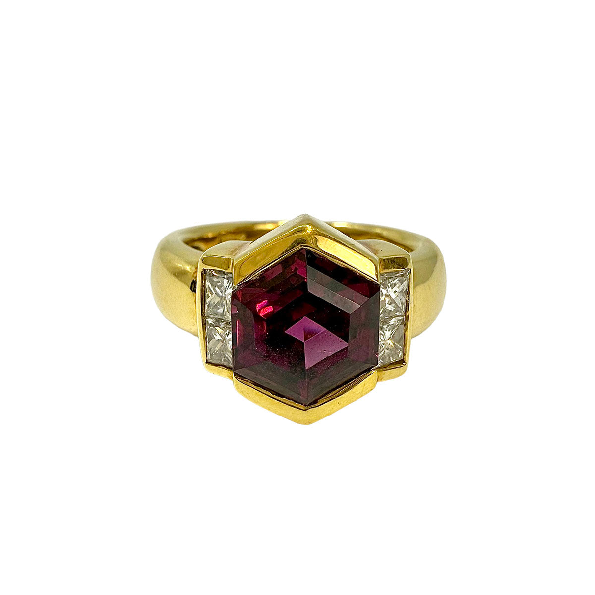 18K Gold Hexagonal Rhodolite and Diamond Ring for Women | Elegant Susan Berman Jewelry for Engagement, Anniversary & Special Occasions