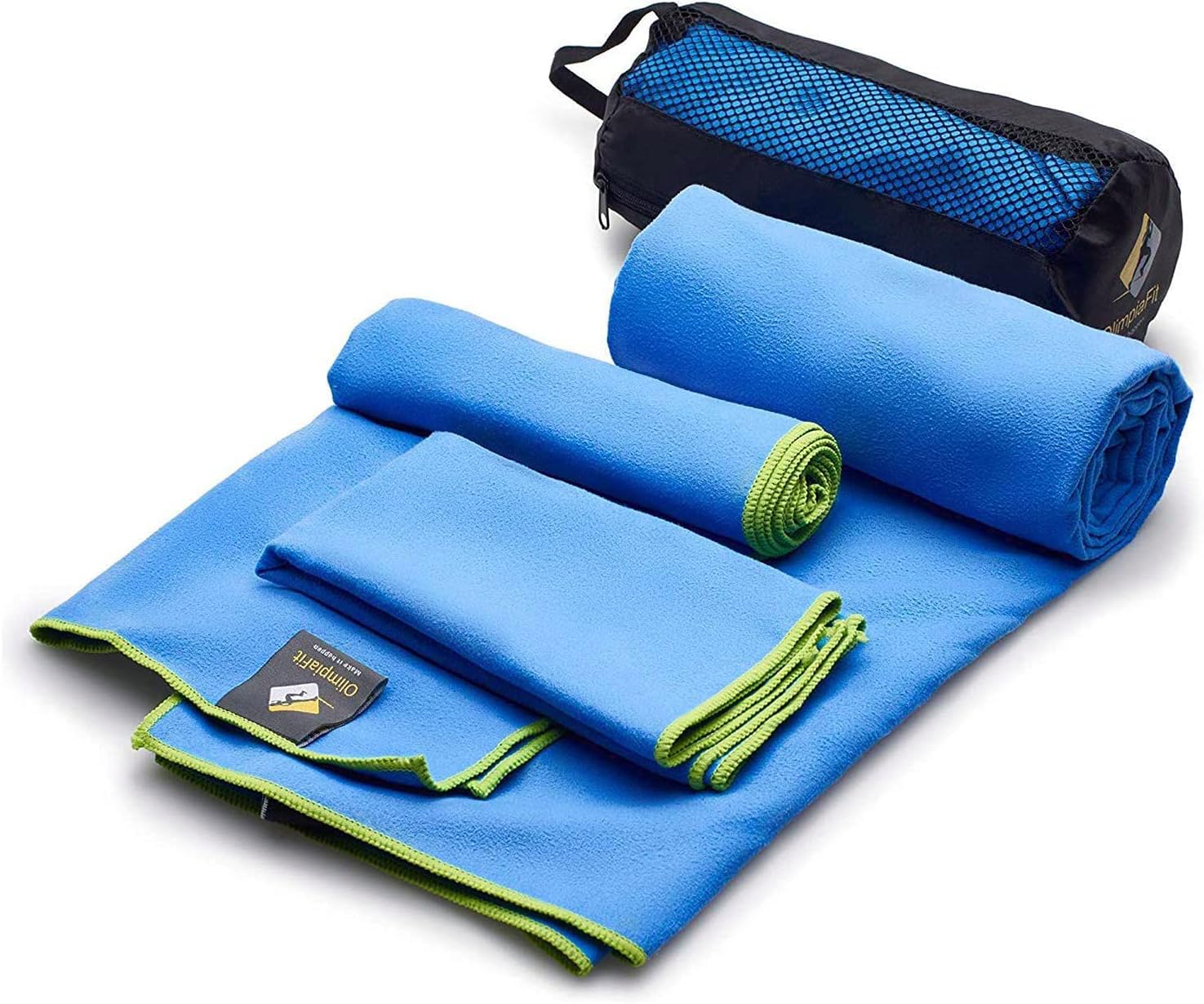 OlimpiaFit Quick Dry Towel Set - 3 Pack Lightweight Microfiber Travel Towels with Carry Bag | Fast Absorbing Camping, Beach, Gym, Yoga & Swimming Towels for Outdoor Sports & Fitness Activities