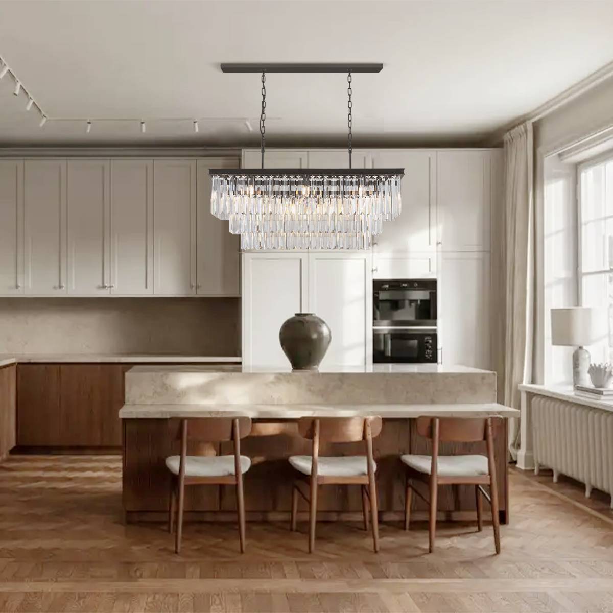 Falria 3-Tier Crystal Rectangular Chandelier - Modern Luxury Ceiling Light Fixture for Dining Room, Living Room & Bedroom | Elegant Home Decor Lighting