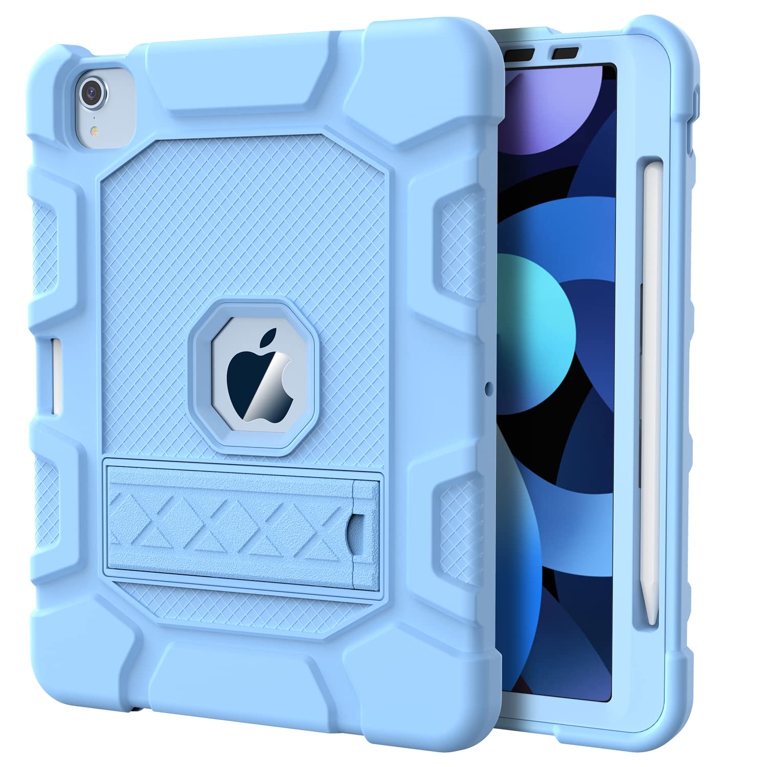 Shockproof Kids Case for iPad Air 5th/4th Gen 10.9 Inch (2022/2020) - Rugged Protective Cover with Apple Pencil 2nd Gen Charging - Sky Blue - Perfect for School, Travel & Outdoor Activities