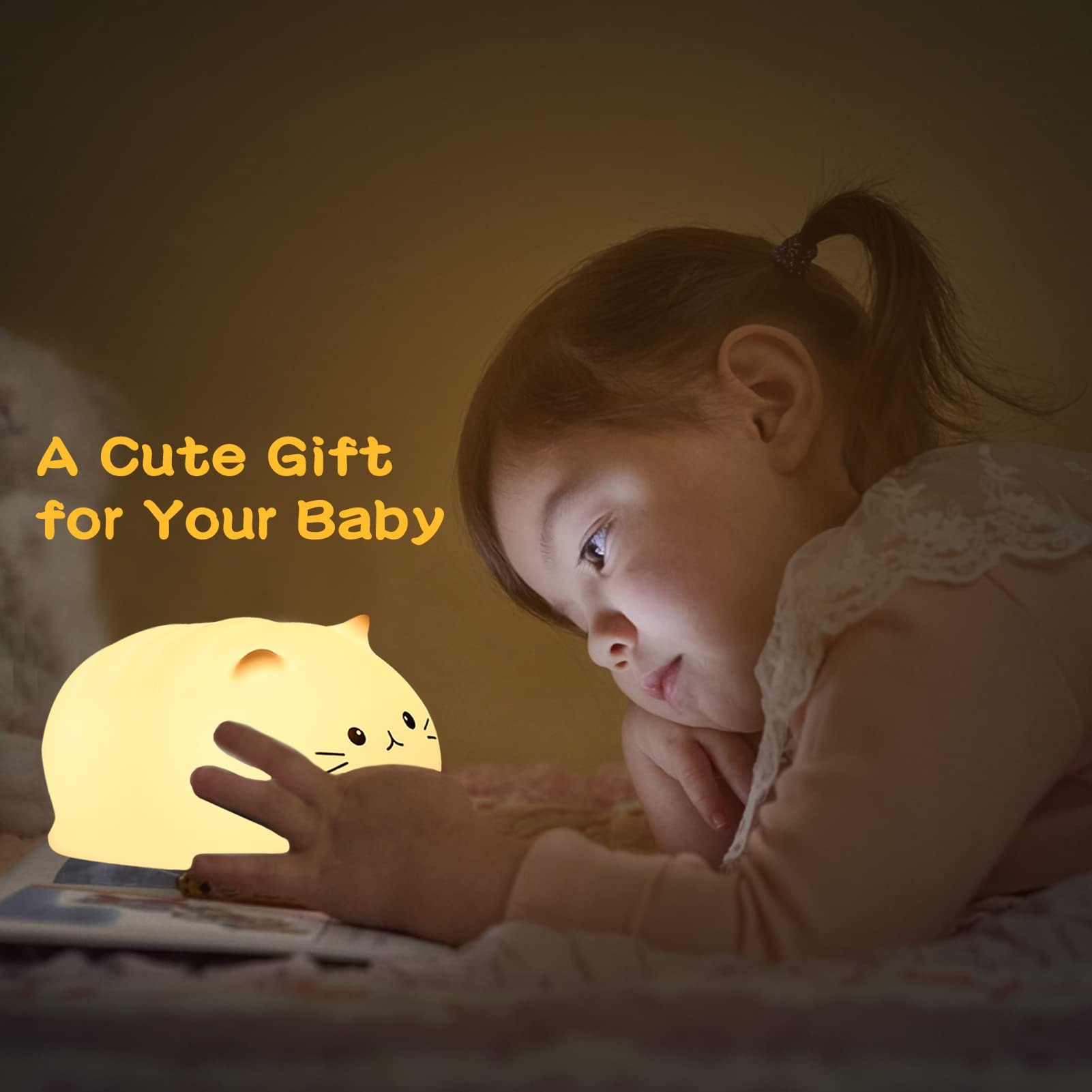 LOVERUIS Cute Cat Night Light for Kids - Soft Silicone Nursery Lamp with Timer, Perfect for Bedroom Decor & Baby Gifts - Ideal for Toddlers, Boys, Girls & Teenagers (Kitty Design) - Great for Nighttime Feeding, Soothing & Safe Sleep Aid