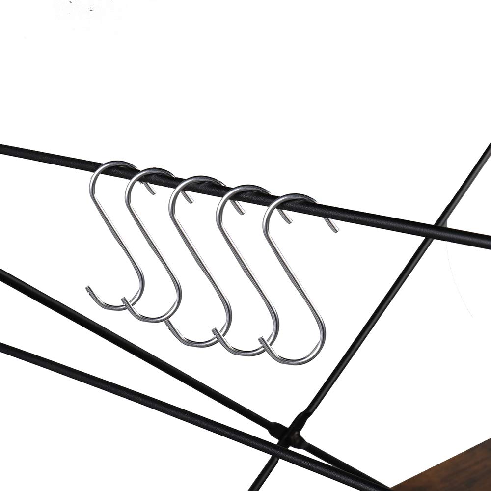 4-Tier Metal Standing Baker's Rack with Hooks - Rustic Brown Kitchen Microwave Oven Stand, Multipurpose Storage Shelf for Living Room & Kitchen - Perfect for Small Spaces, Pantry Organization & Baking Needs