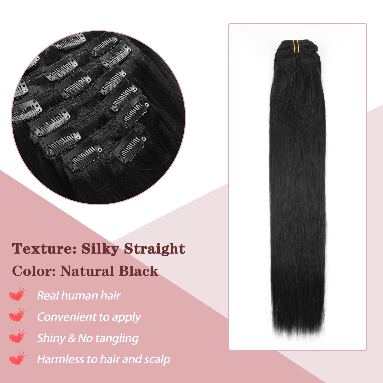 Sixstarhair Clip-in Hair Extensions for Black Women – 22 Inch Silky Straight Brazilian Remy Human Hair (120g, 7-Piece Set with 17 Clips) – Natural Black Double Weft Extensions for Length & Volume | Perfect for Daily Wear, Parties & Special Occasions