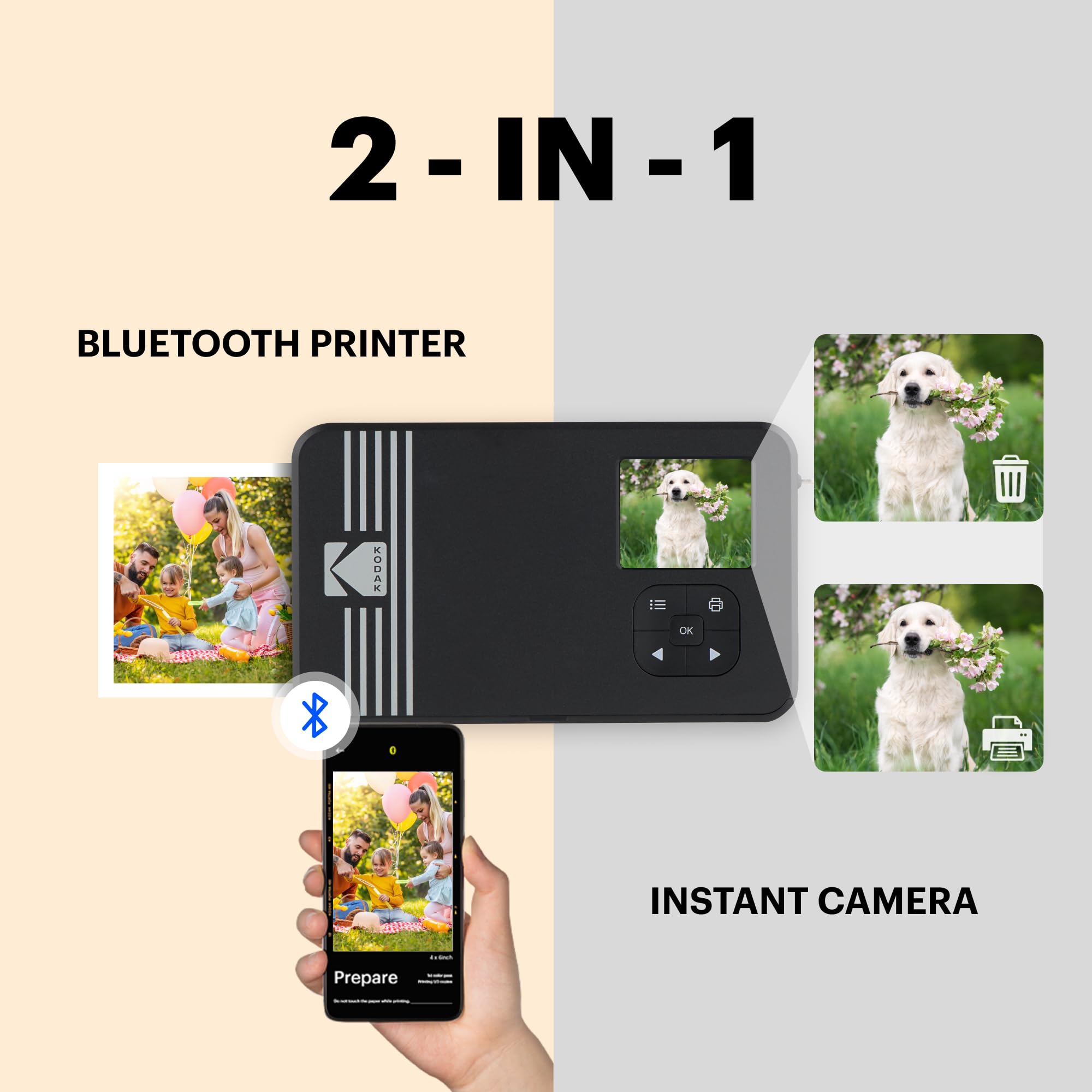 KODAK Mini Shot 2 Retro 4PASS 2-in-1 Instant Digital Camera & Photo Printer - Print 2.1x3.4