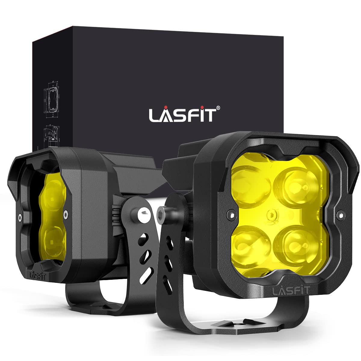 LASFIT 3 Inch Yellow LED Fog Lights - 36W Off-Road LED Pods with TIR Optics (Pair) - Perfect for Trucks, Jeeps & ATVs in Low Visibility Conditions