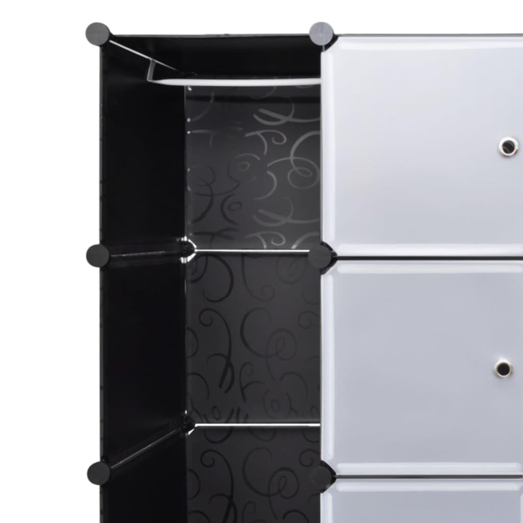 vidaXL Black & White Modular Storage Cabinet - 18 Compartment Organizer for Clothes & Shoes | Plastic & Chromed Steel Wire Construction | Perfect for Closet, Bedroom & Entryway Organization