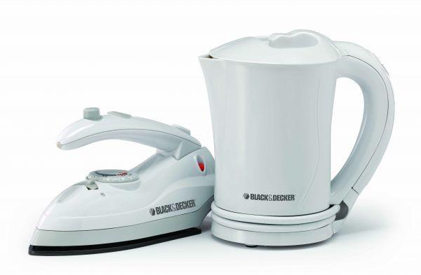 Black & Decker TK200 Dual Voltage Travel Kettle and Iron - 110V/220V Portable Electric Kettle with Steam Iron for Hotels, Dorms & International Travel
