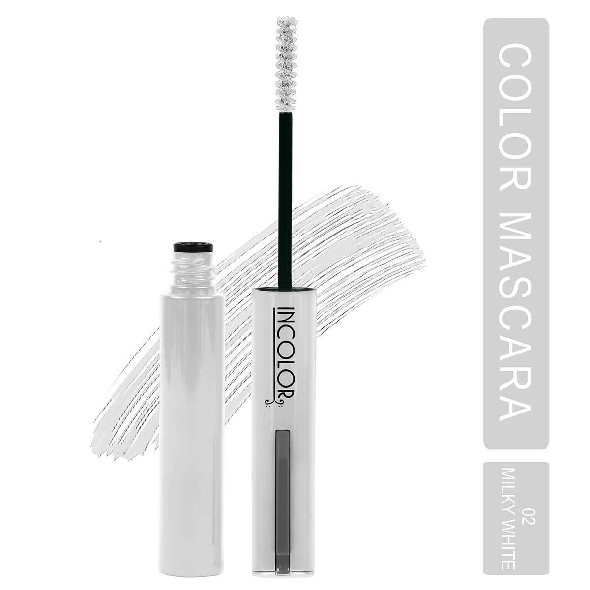 INCOLOR Lightweight Colorful Natural Mascara - Smudge Proof & Long Lasting Eye Makeup (Milky White, 6ml) for Everyday Wear & Professional Makeup Artists | Perfect for Daytime Office Look & Evening Parties