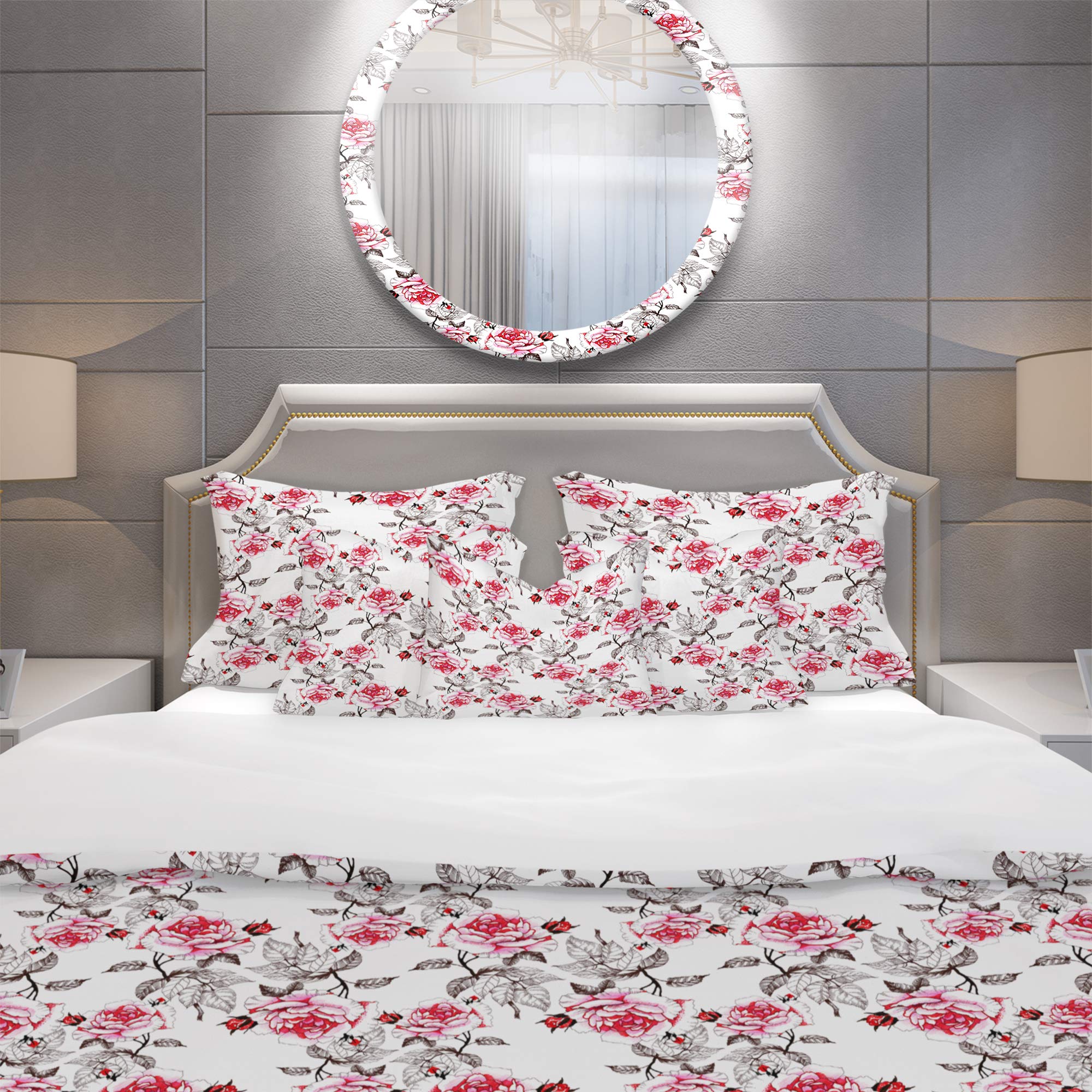 DesignQ Red Roses Nautical Coastal Duvet Cover Set - Twin Size White Floral Bedding 3-Piece All Season Comforter Set | Perfect for Beach House Decor & Coastal Themed Bedrooms