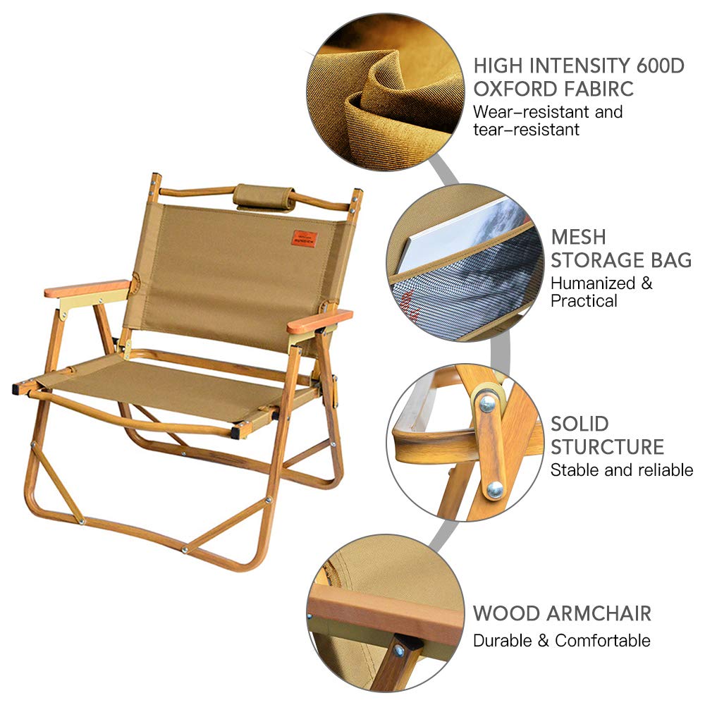 Lixada Portable Foldable Wooden Chair - Ultralight Camping Chair for Outdoor Activities, Beach, Fishing, Picnics & Relaxing | Compact & Durable Design for Travel, Hiking & Backpacking