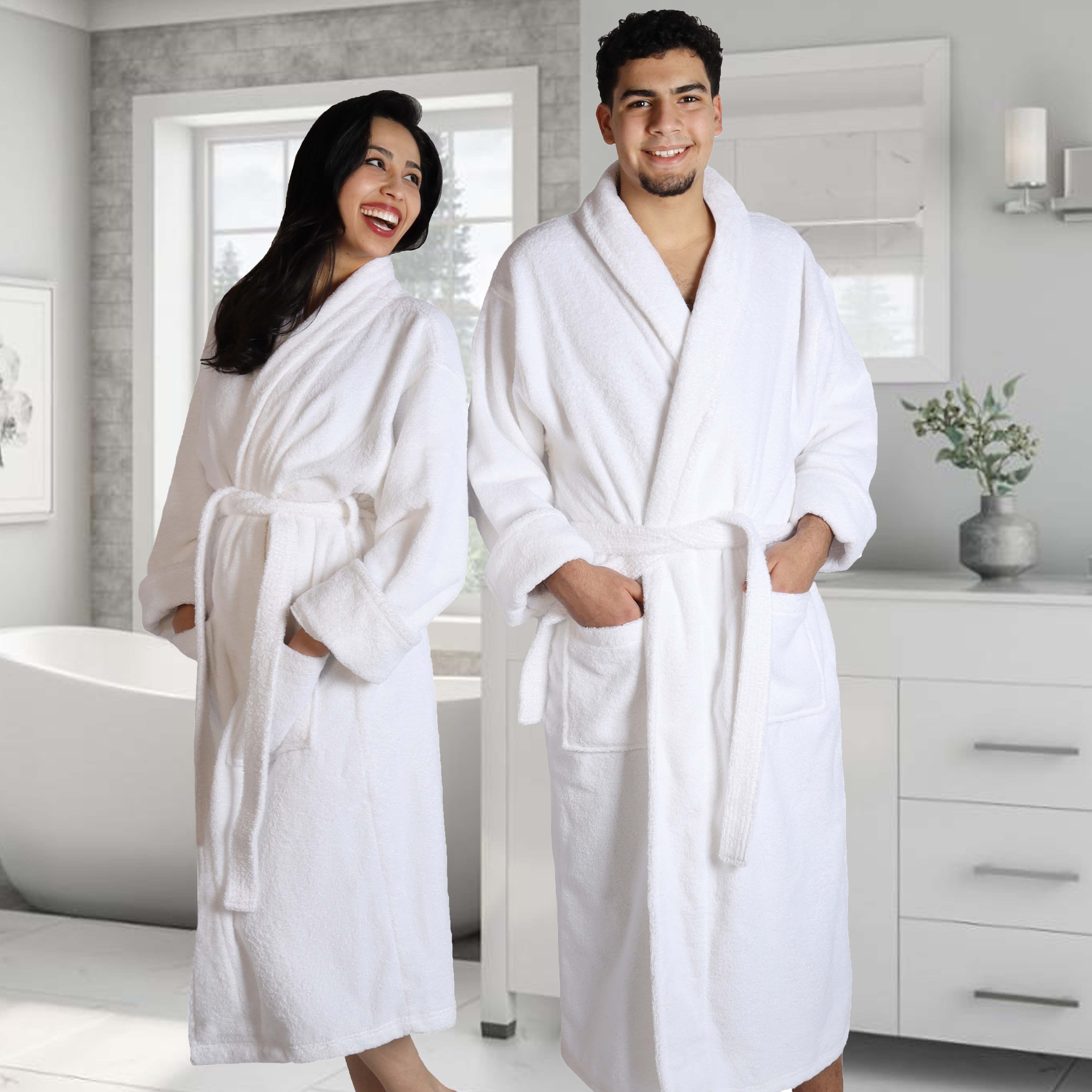 Premium Turkish Cotton Bathrobe for Women & Men - Unisex Shawl Collar Long Robe - Soft Spa, Lounge & Hotel Style Bathrobe for Relaxation at Home