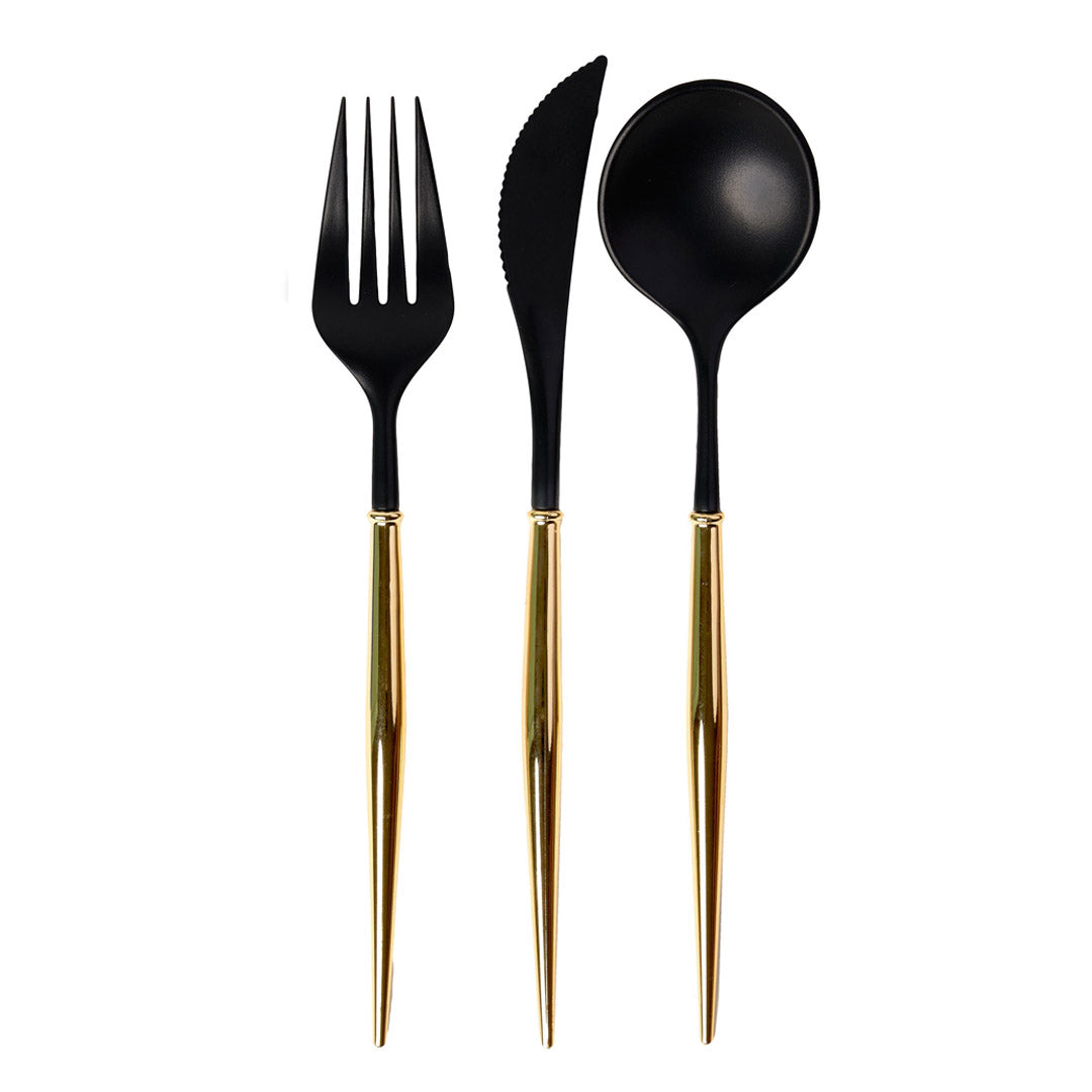 Premium Black & Gold Stainless Steel Cutlery Set - 24-Piece Luxury Flatware for Dining, Wedding Gifts & Formal Dinner Parties