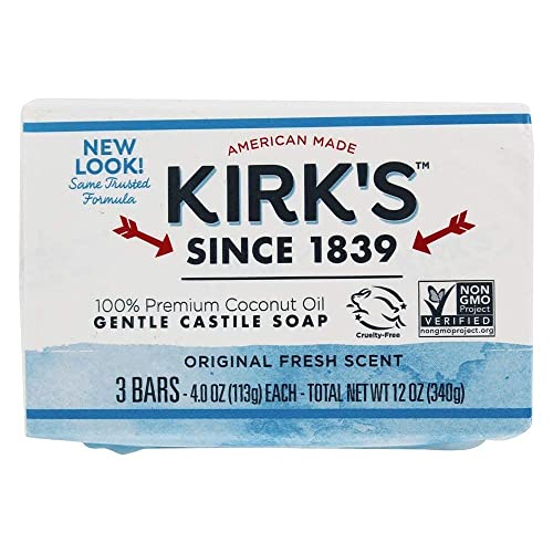 Kirk's Original Coco Castile Soap Bar - 48 Pack Bulk Case | Natural Coconut Oil Soap for Face, Body & Hair | Vegan, Cruelty-Free & Biodegradable | Perfect for Travel, Camping & Eco-Friendly Home Use
