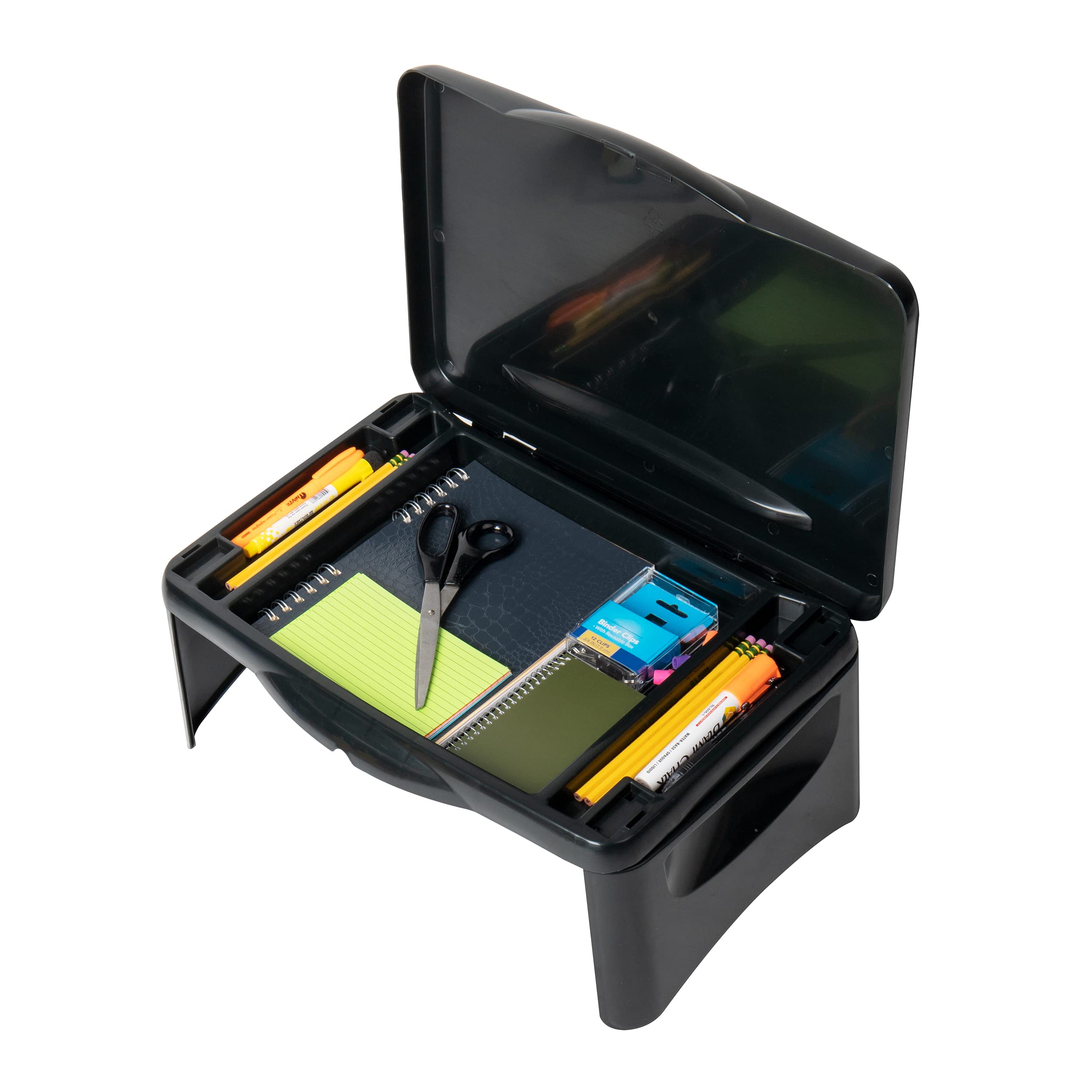 Mind Reader LAPSTOR-BLK Folding Lap Desk - Portable Laptop Tray with Storage for Books, Files & School Supplies - Adjustable Bed Table & Breakfast Tray for Kids & Adults - Perfect for Home, Office & Dorm Use - Black