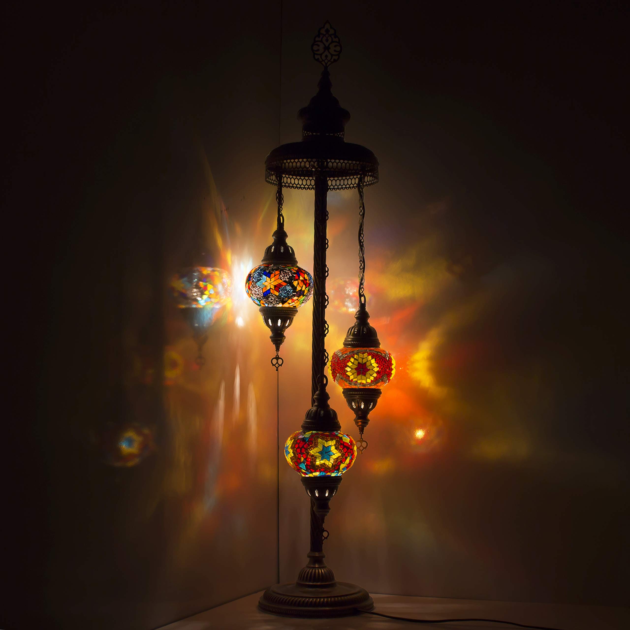 Handmade Turkish Moroccan Mosaic Floor Lamp - Bohemian Tiffany Style Colorful Glass Lamps for Living Room, Bedroom Decor | Eastern Arabian Home Lighting for Cozy Ambiance