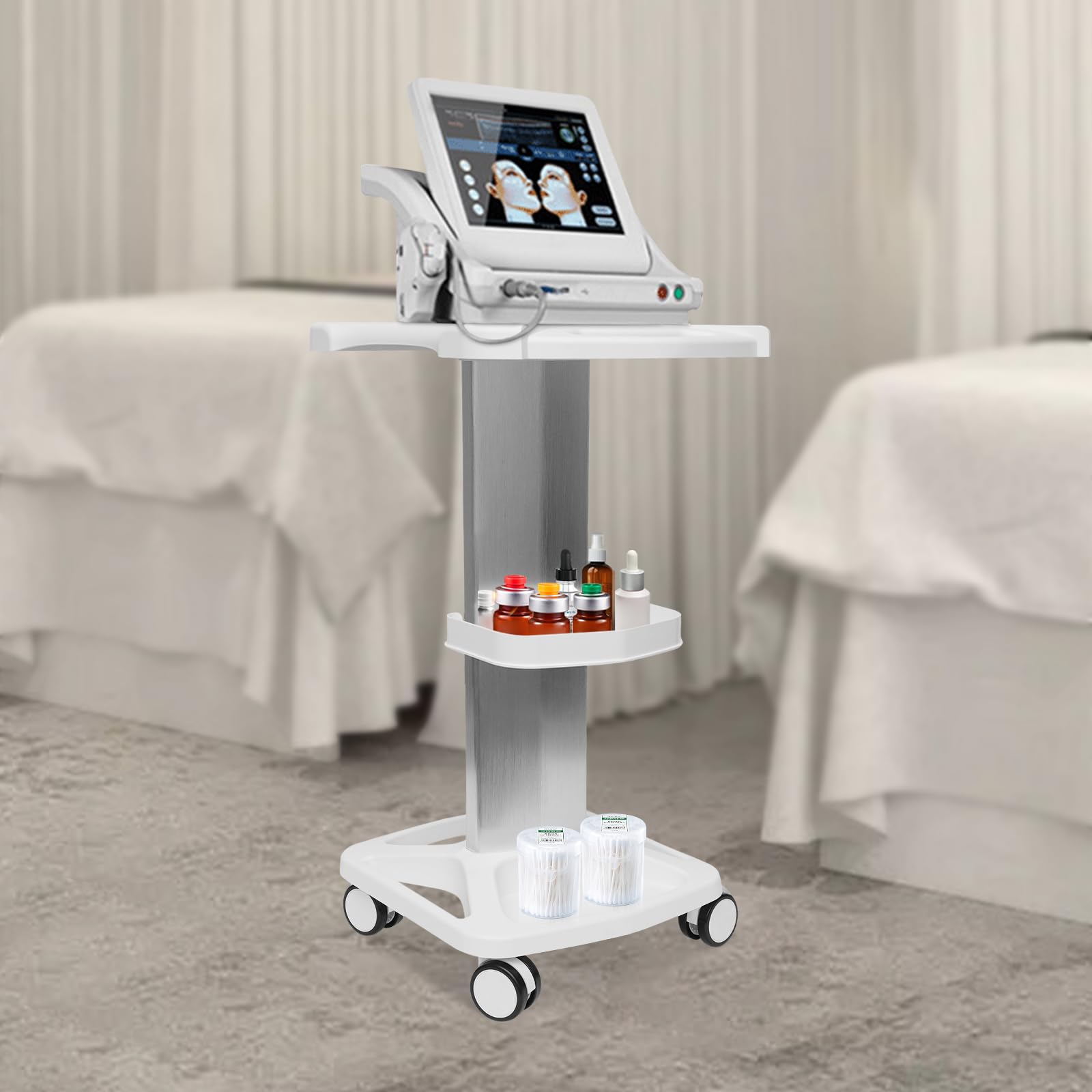 Beauty Salon Trolley Cart - 3-Tier Aluminum Alloy Mobile Cart for Hair & Spa Salon - 33lbs Capacity Rolling Utility Cart with Wheels - Perfect for Esthetician Equipment, Nail Salon Tools & Makeup Storage (White)