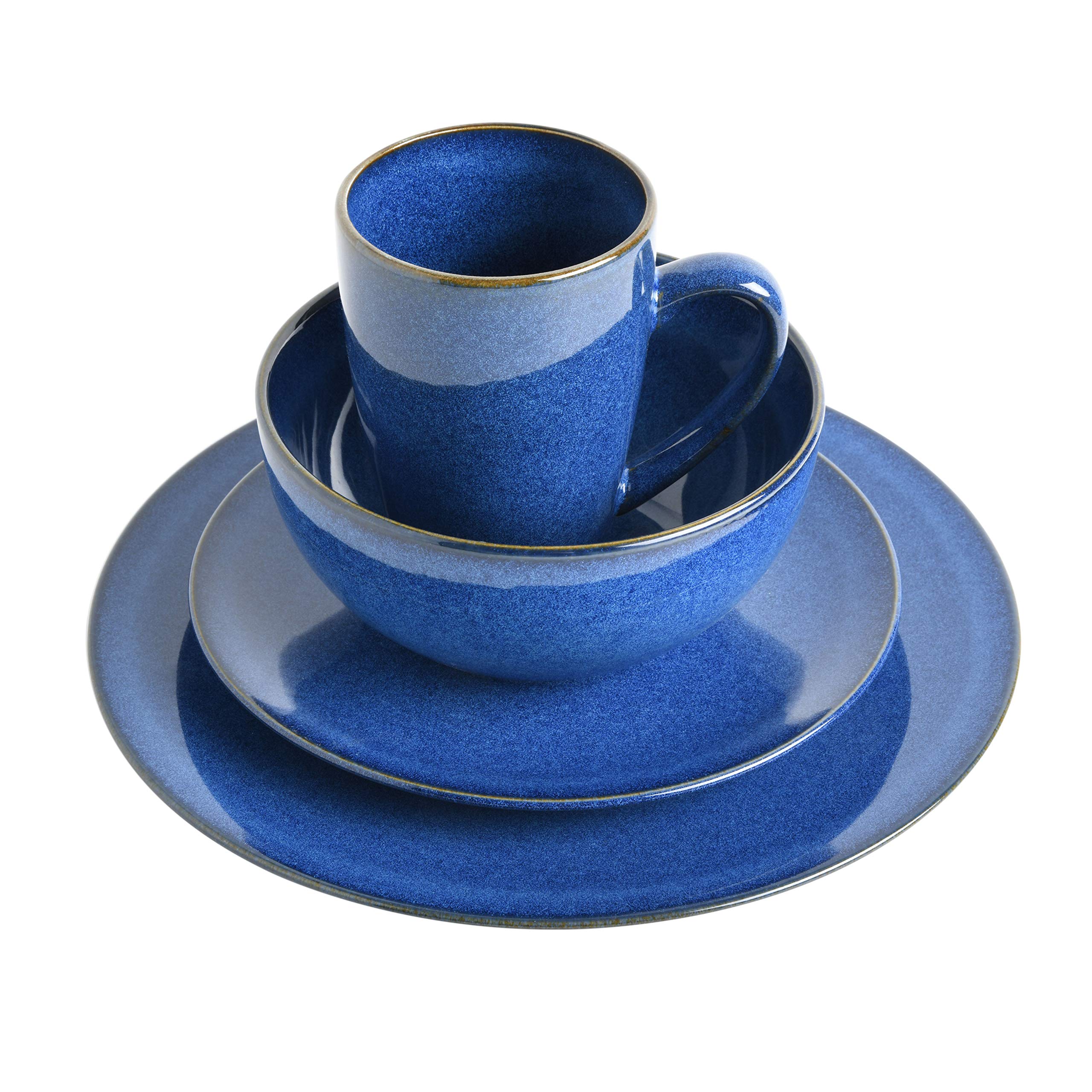 **Gibson Elite Lisbon Reactive Dinnerware Set - Cobalt Blue, 16-Piece Set for 4, Durable Stoneware Plates, Bowls & Mugs - Perfect for Everyday Dining, Dinner Parties & Gift Giving**