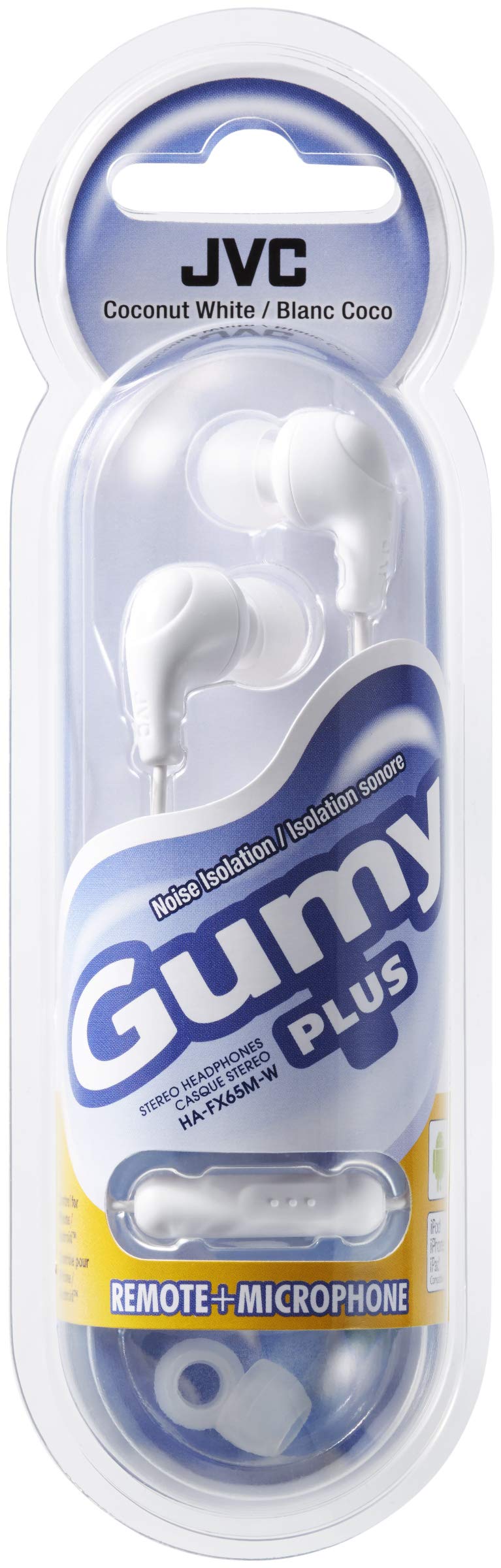 JVC Gumy Plus In-Ear Headphones with Built-in Microphone & Remote - Comfortable Silicone Earbuds for iPhone, Android & Smartphones - White | Perfect for Gym, Commuting & Workouts