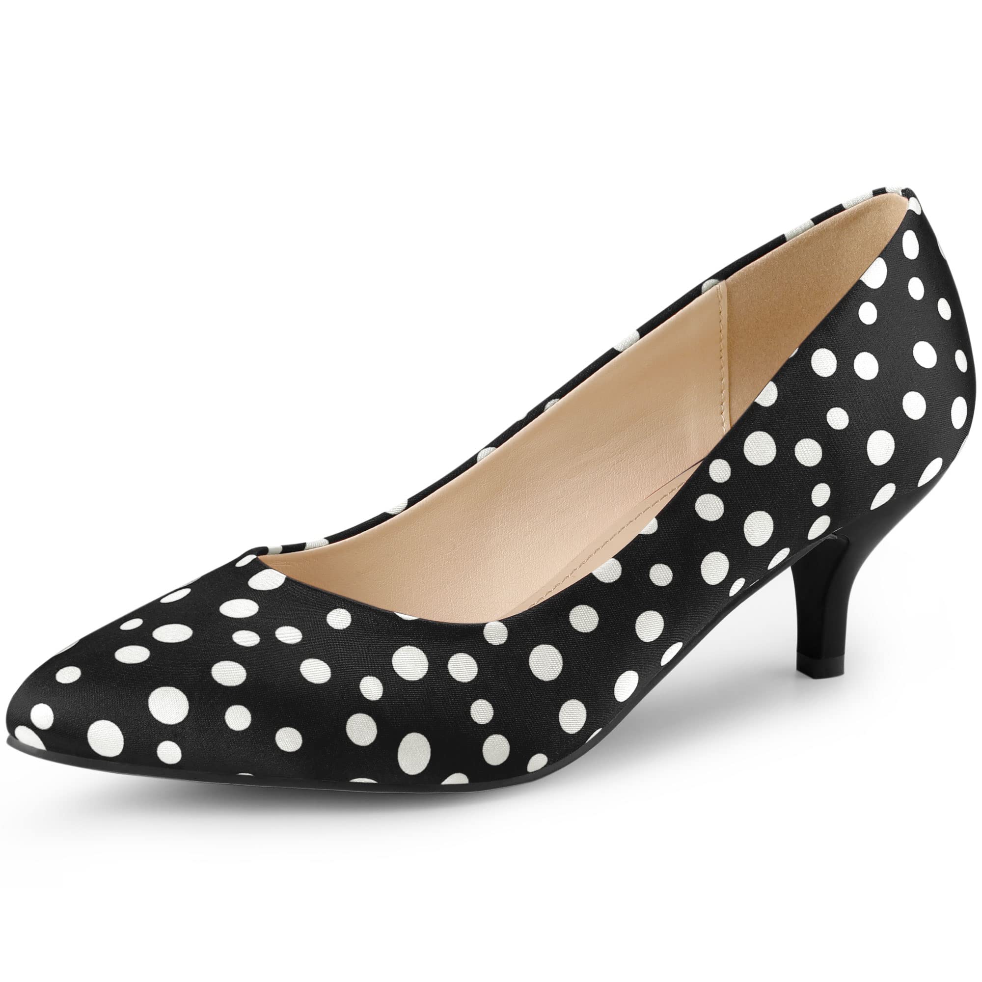 Allegra K Women's Pointed Toe Polka Dot Kitten Heel Pumps - Comfortable Low Heel Dress Shoes for Office, Party & Wedding Occasions