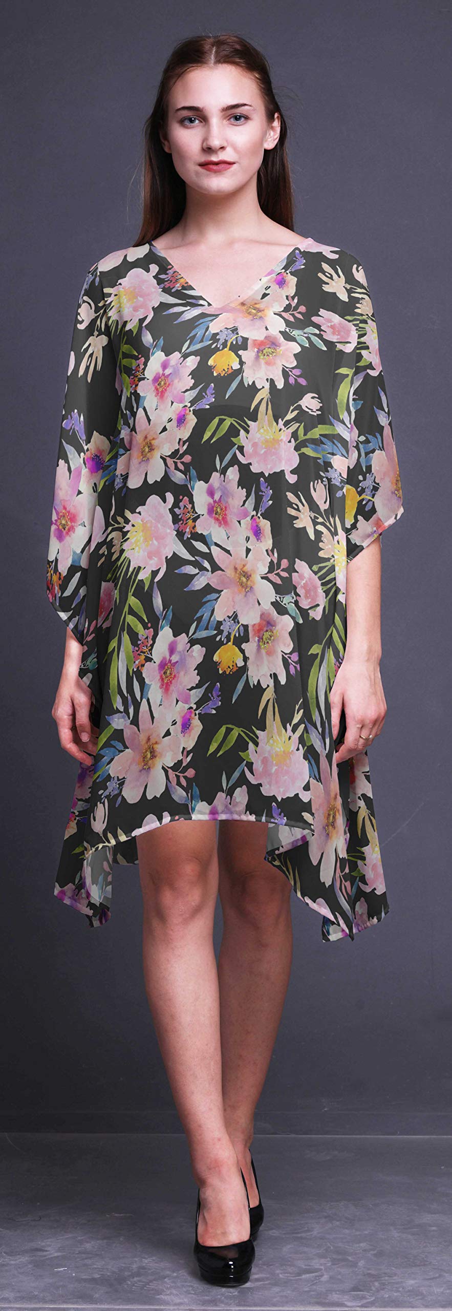 Bimba Women's Short Caftan Midi Dress - Beach Cover Up Swimwear, Summer Boho Kaftan for Poolside, Vacation & Resort Wear