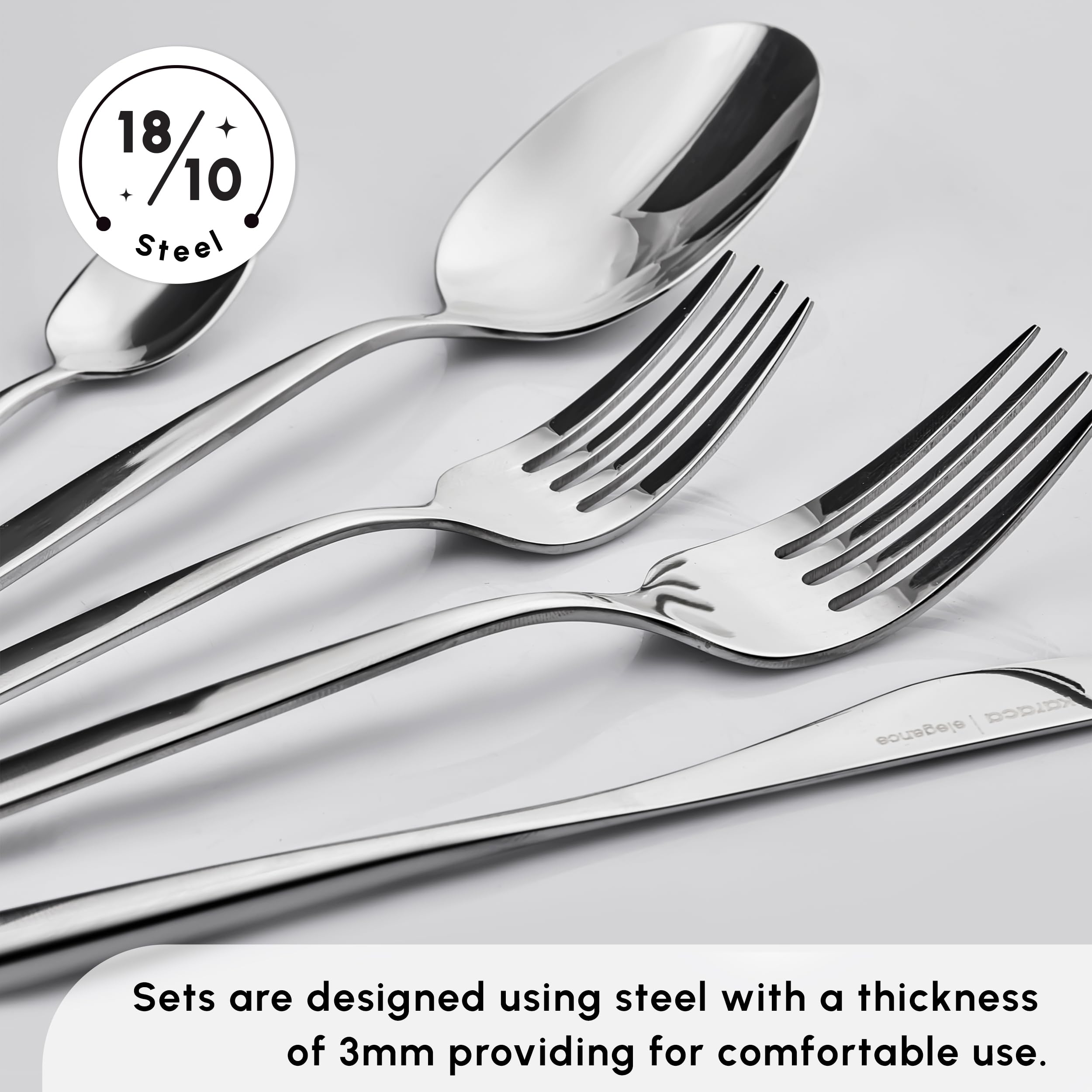 Karaca Lizbon 60-Piece Stainless Steel Cutlery Set for 12 People - 18/10 Mirror Polished Silverware with Forks, Spoons, Knives & Teaspoons | Dishwasher Safe Dinnerware for Restaurants, Weddings & Family Gatherings