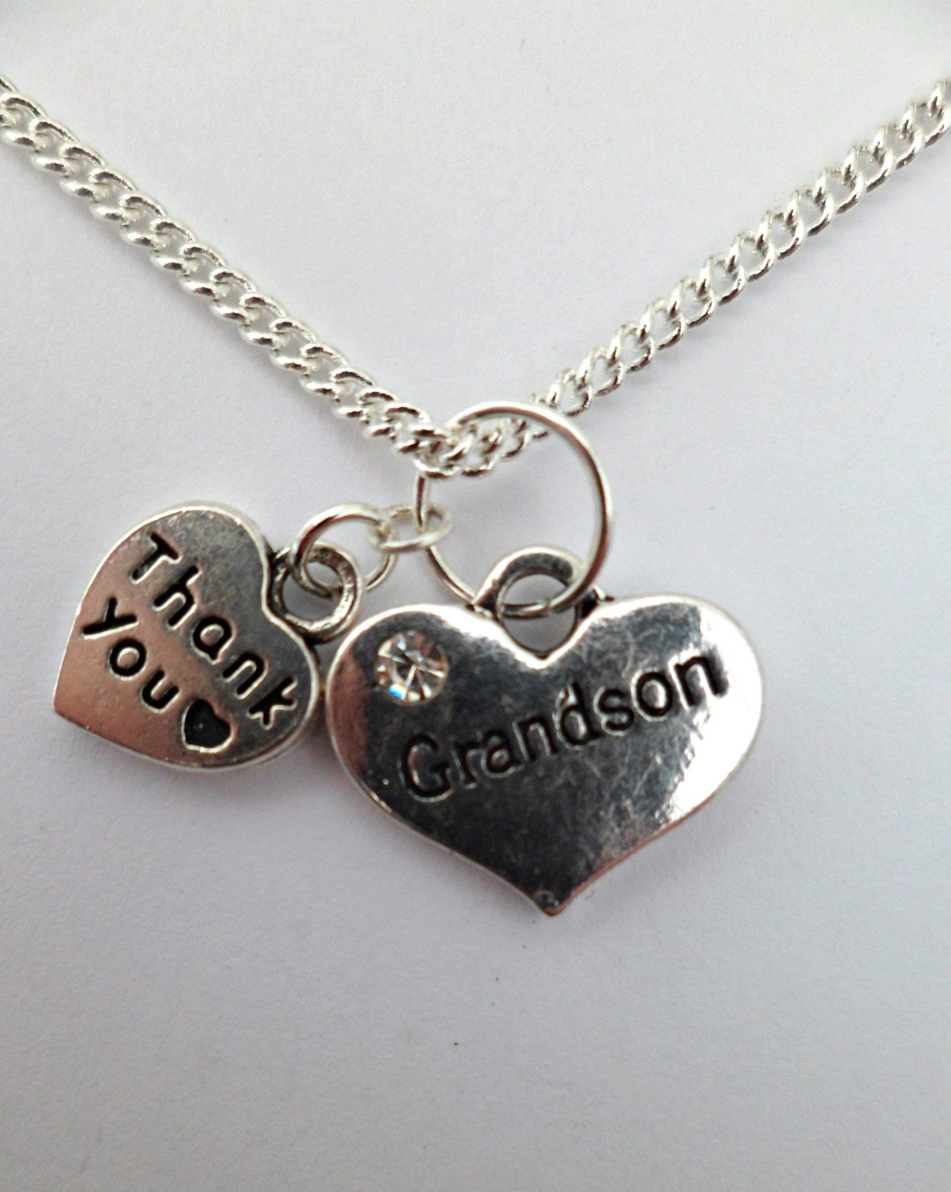 Sterling Silver Plated Grandson Love Heart Charm Pendant Necklace - Perfect for Birthdays, Graduation Gifts & Family Keepsakes