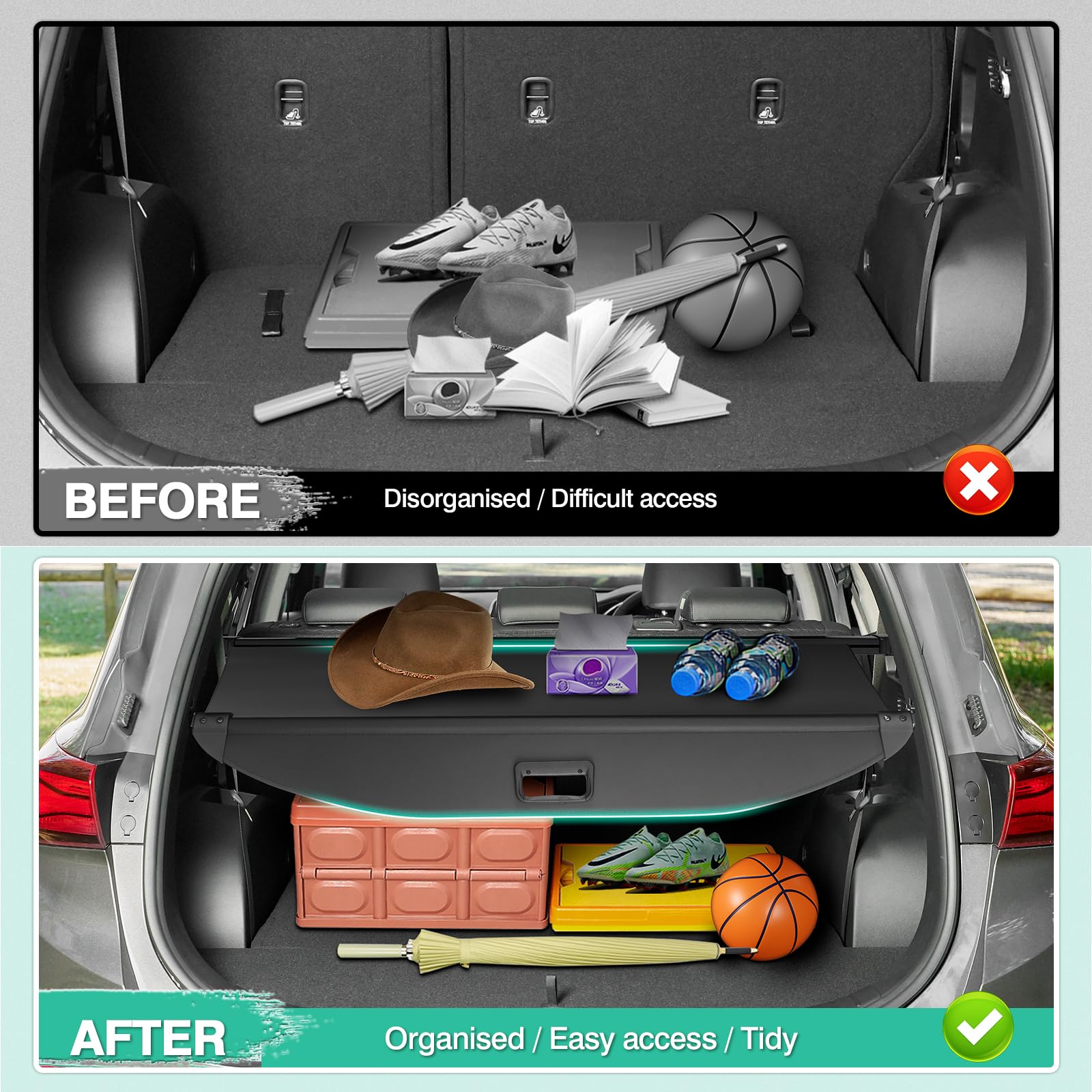 2019-2023 Hyundai Santa Fe Retractable Cargo Cover - Black Trunk Shade & Tonneau Security Cover for 5-Seat SUV | Perfect for Road Trips, Grocery Protection & Vehicle Security