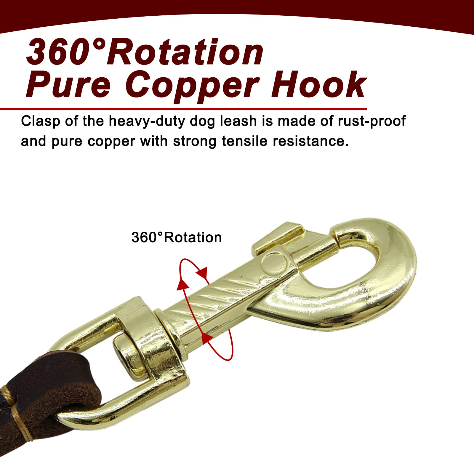Premium 6Ft Braided Leather Dog Leash - Heavy Duty Rotating Clasp Leash for Small, Medium & Large Dogs - Soft Training Leash for Walking, Running & Outdoor Adventures (Brown)