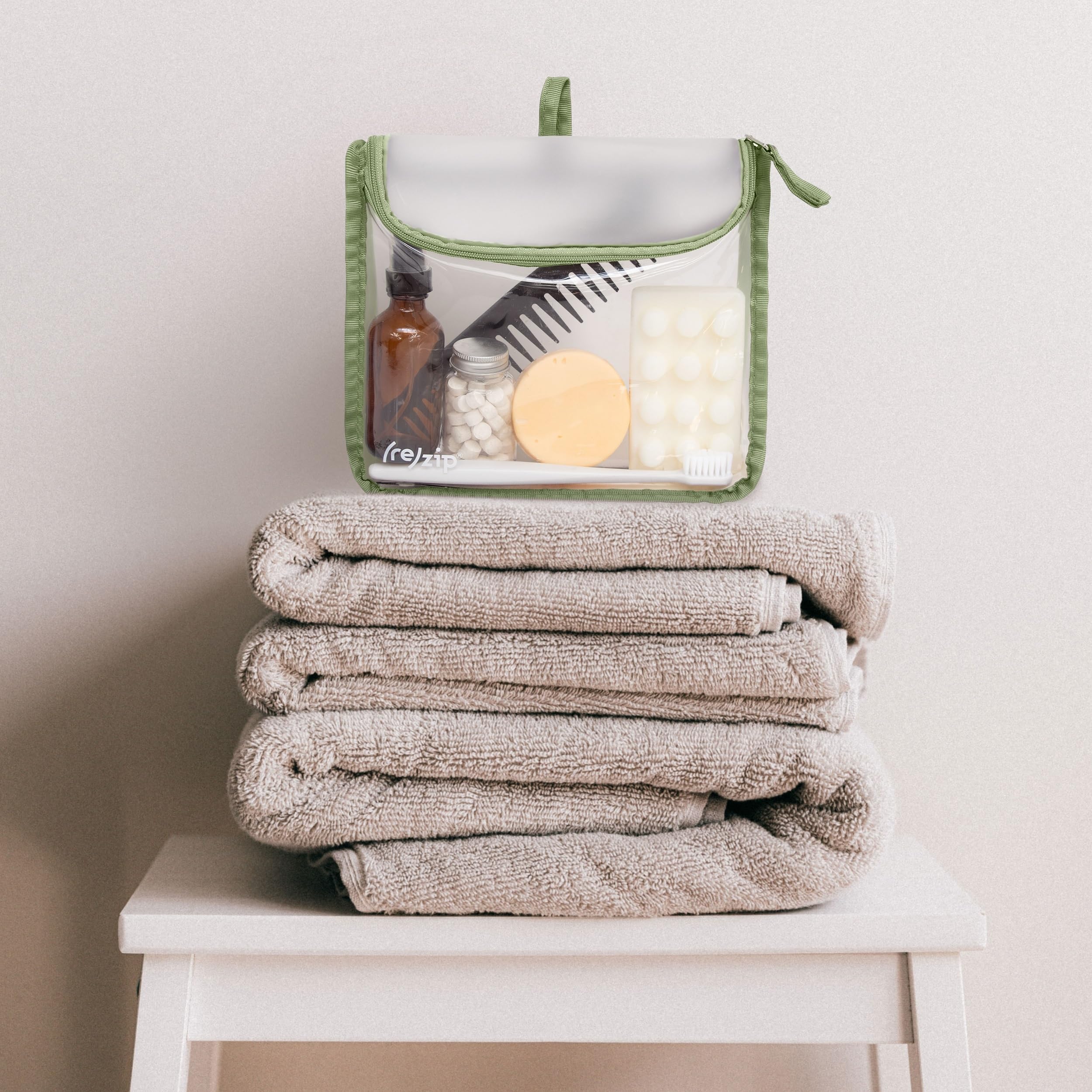 TSA-Compliant Reusable Zippered Travel Quart Bag for Toiletries & Makeup | BPA-Free, Food Grade, Machine Washable Storage Organizer | Clear with Sage Piping | Perfect for Air Travel, Gym, and Daily Essentials Organization