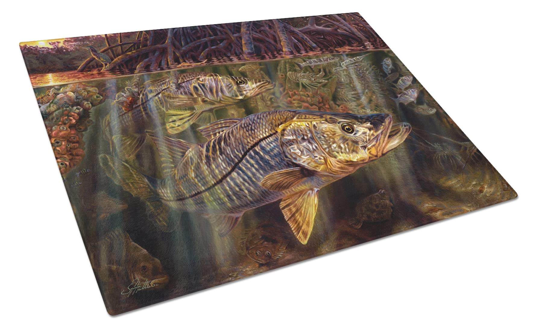 Grove Garden Snook Glass Cutting Board - Large Decorative Tempered Glass Kitchen Cutting & Serving Board - Durable Chopping Board for Fruits, Vegetables & Charcuterie - Perfect for Entertaining & Home Decor