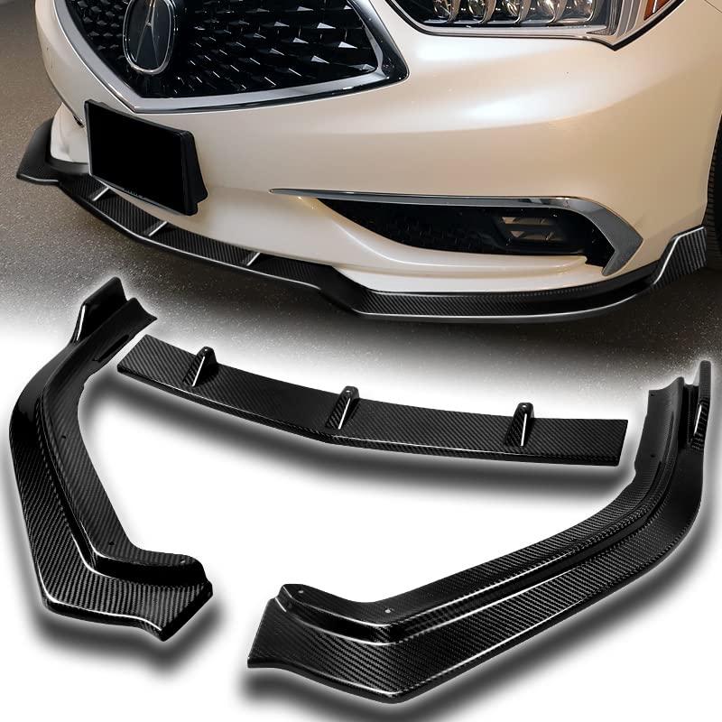 3PCS Real Carbon Fiber Front Bumper Lip Kit for 2018-2020 Acura TLX | STP-Style Splitter Trim Protection Spoiler & Air Dam Chin Diffuser | Enhances Aerodynamics & Sporty Look for Street Racing & Car Shows