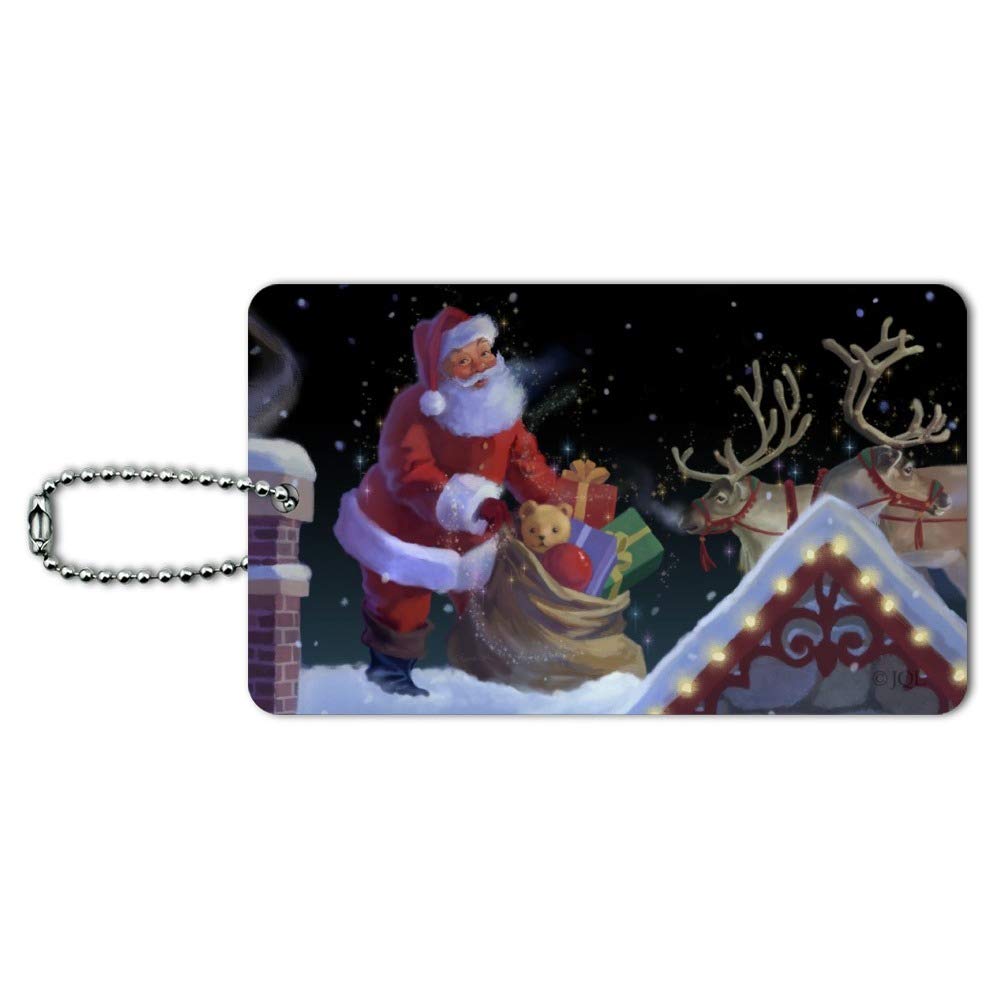 Santa Rooftop Magic Luggage Tag - Christmas Holiday Suitcase ID Card for Carry-On Bags - Perfect for Travel, Gifts & Holiday Decorations