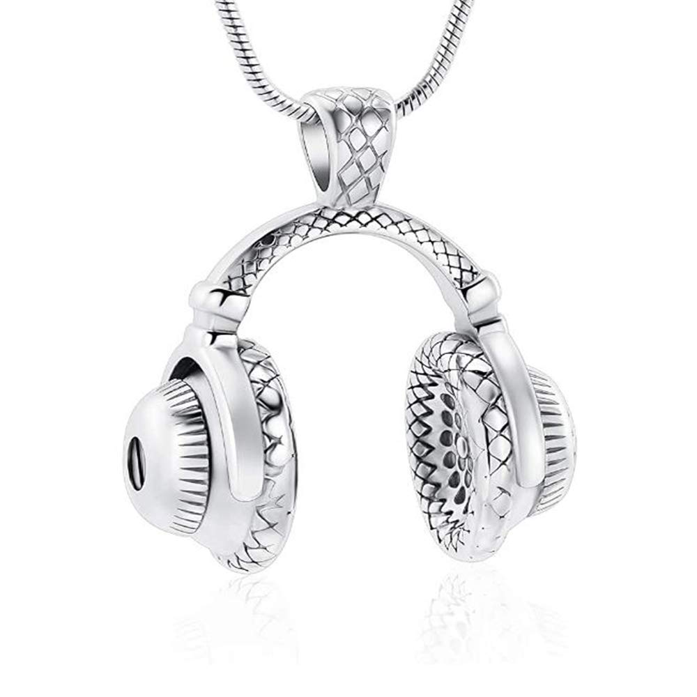 Memorial Jewelry for Ashes - Stainless Steel Cremation Urn Necklace Pendant for Women & Men - Keepsake Headset Urn Jewelry for Loved Ones - Perfect for Funerals, Memorials & Keeping Memories Close
