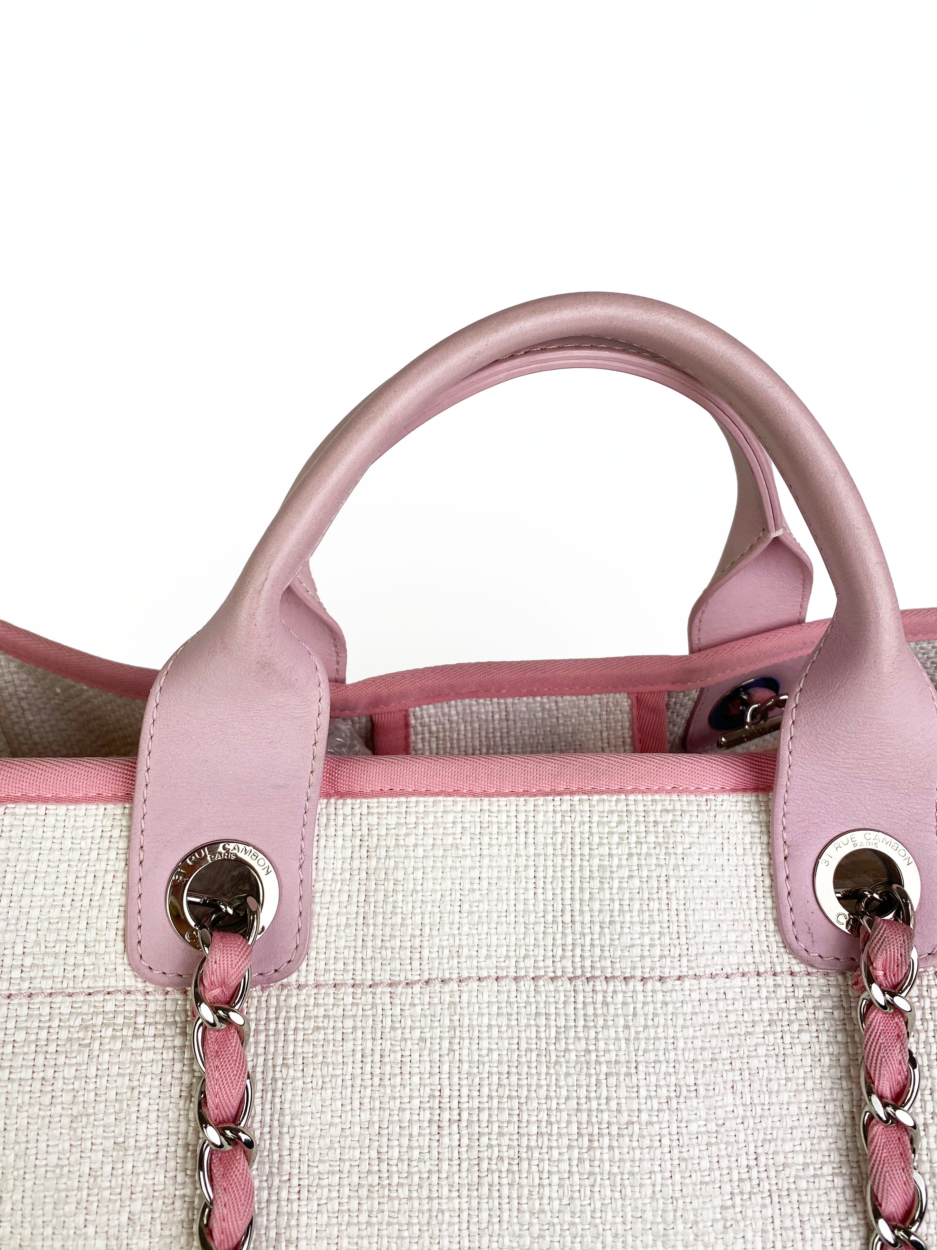 Chanel Pink & White Deauville Tote Bag - Luxury Designer Handbag for Women | Perfect for Beach, Travel & Everyday Use