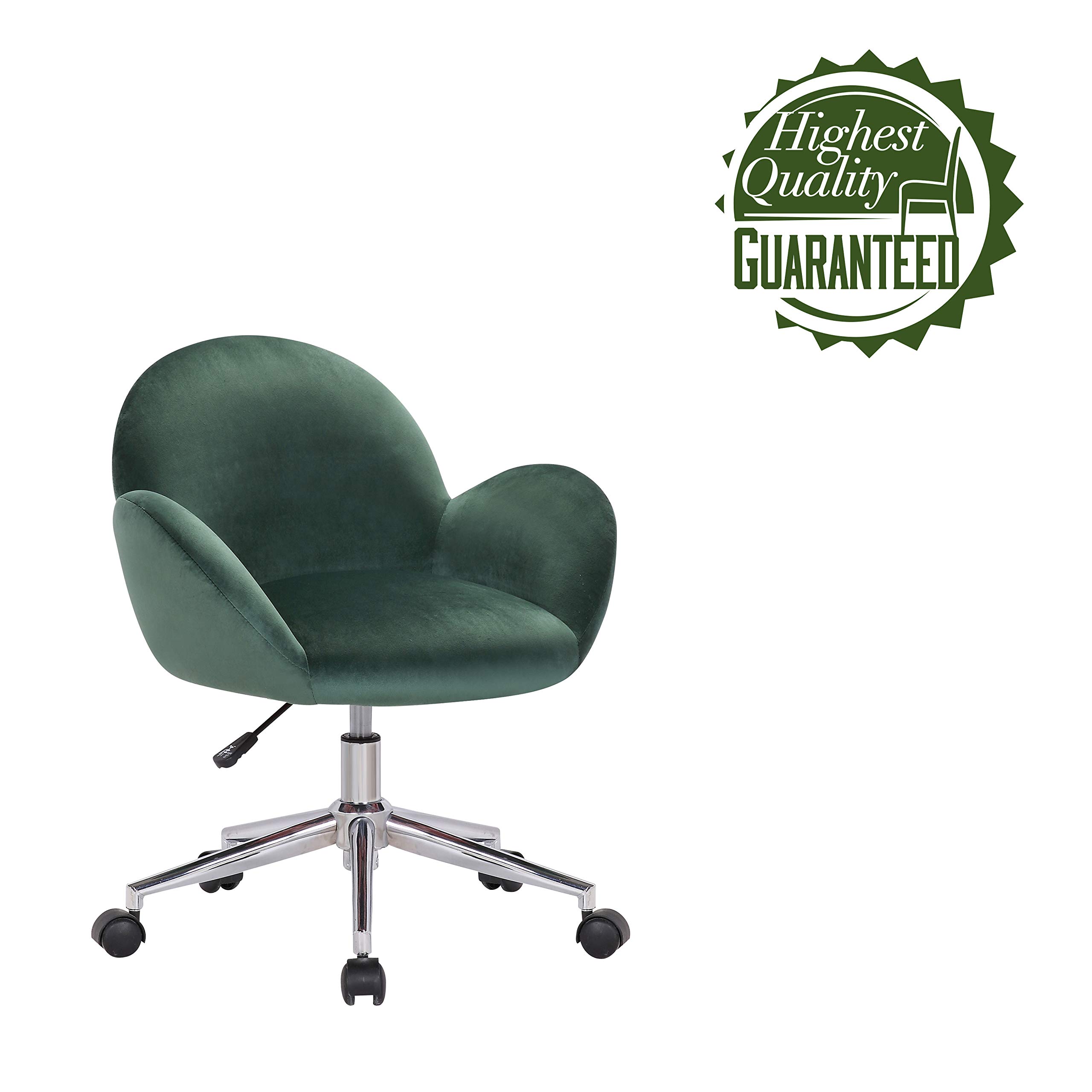Porthos Home Quon Swivel Office Chair - Soft Velvet Upholstery, Adjustable Height, Rounded Low Back & Chrome Metal Base with Castor Wheels - Ergonomic Desk Chair for Home Office, Study Room or Workspace