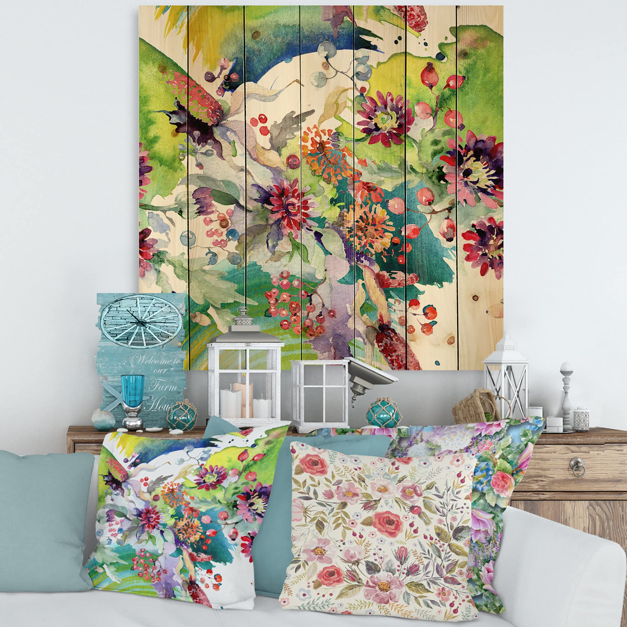 Vibrant Spring Leaves Wood Wall Art - Floral Pine Decor for Living Room
