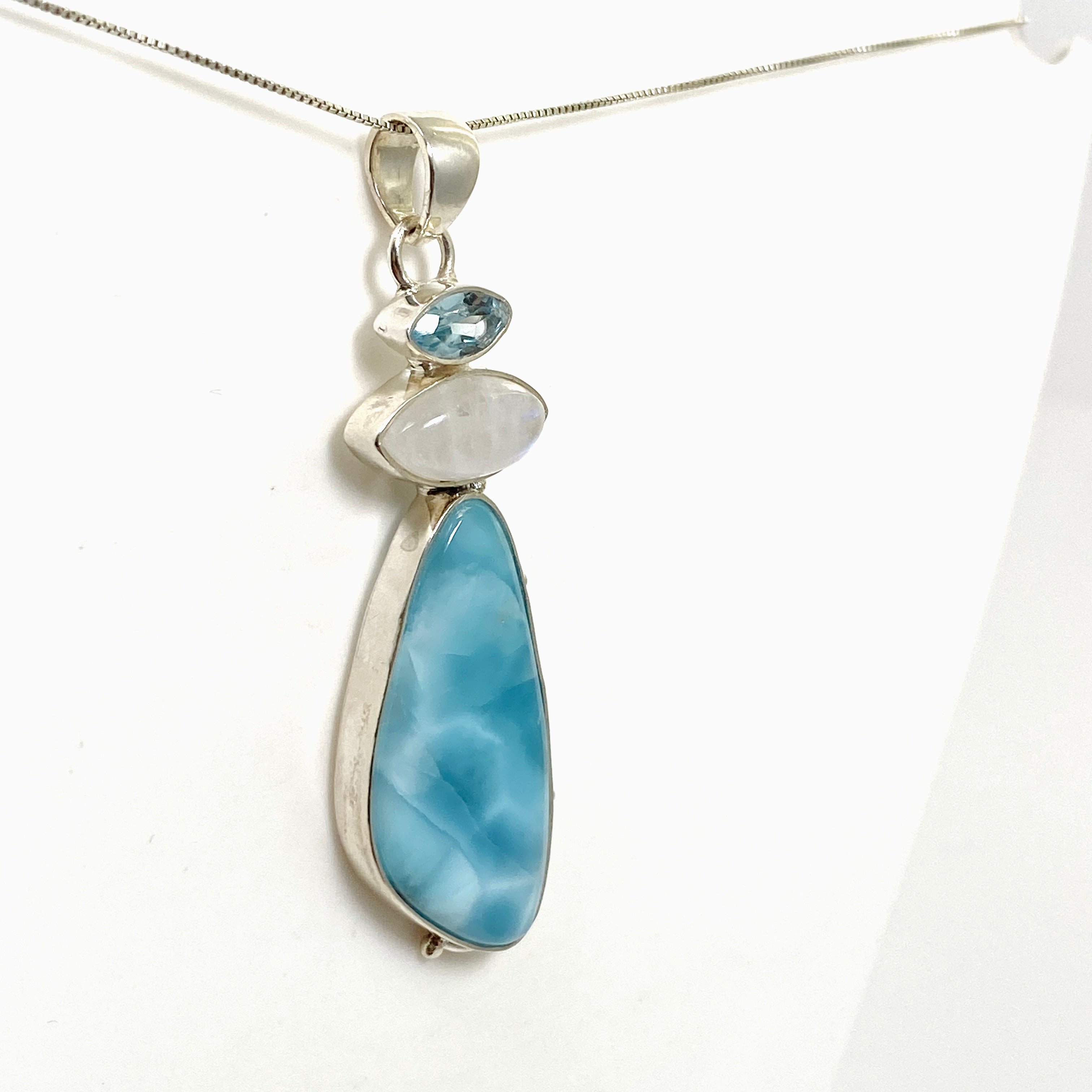 Larimar Moonstone Blue Topaz Multi-Stone Pendant Necklace KPGJ4851 - Elegant Jewelry for Women, Perfect for Gifts, Parties & Special Occasions