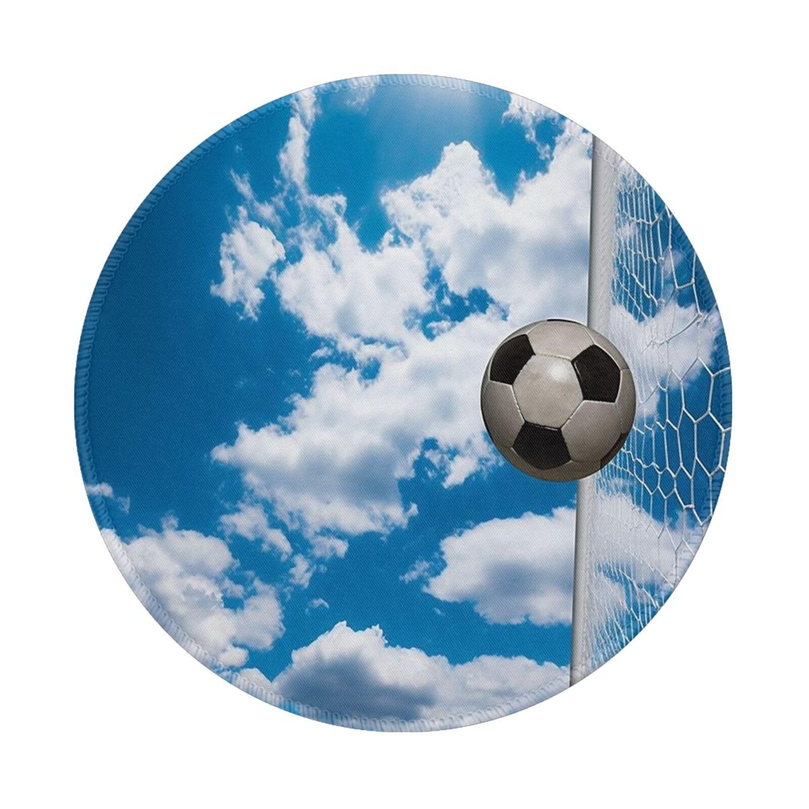 Non-Slip Football Blue-Sky Print Round Gaming Mouse Pad with Durable Stitched Edges - Ergonomic Rubber Base for PC, Laptop & Office Use - Perfect for Gamers, Work & Home Decor