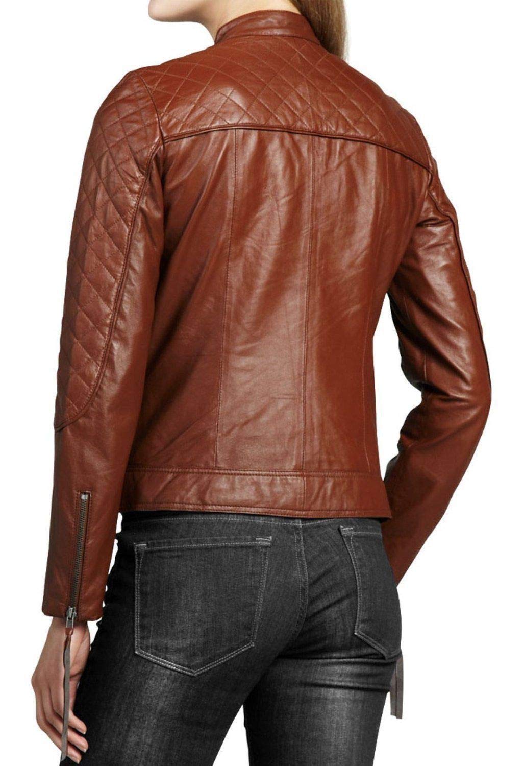Women's Genuine Leather Motorcycle Jacket - Quilted Bomber Biker Jacket for Women, Stylish Brown Outerwear for Riding & Casual Wear