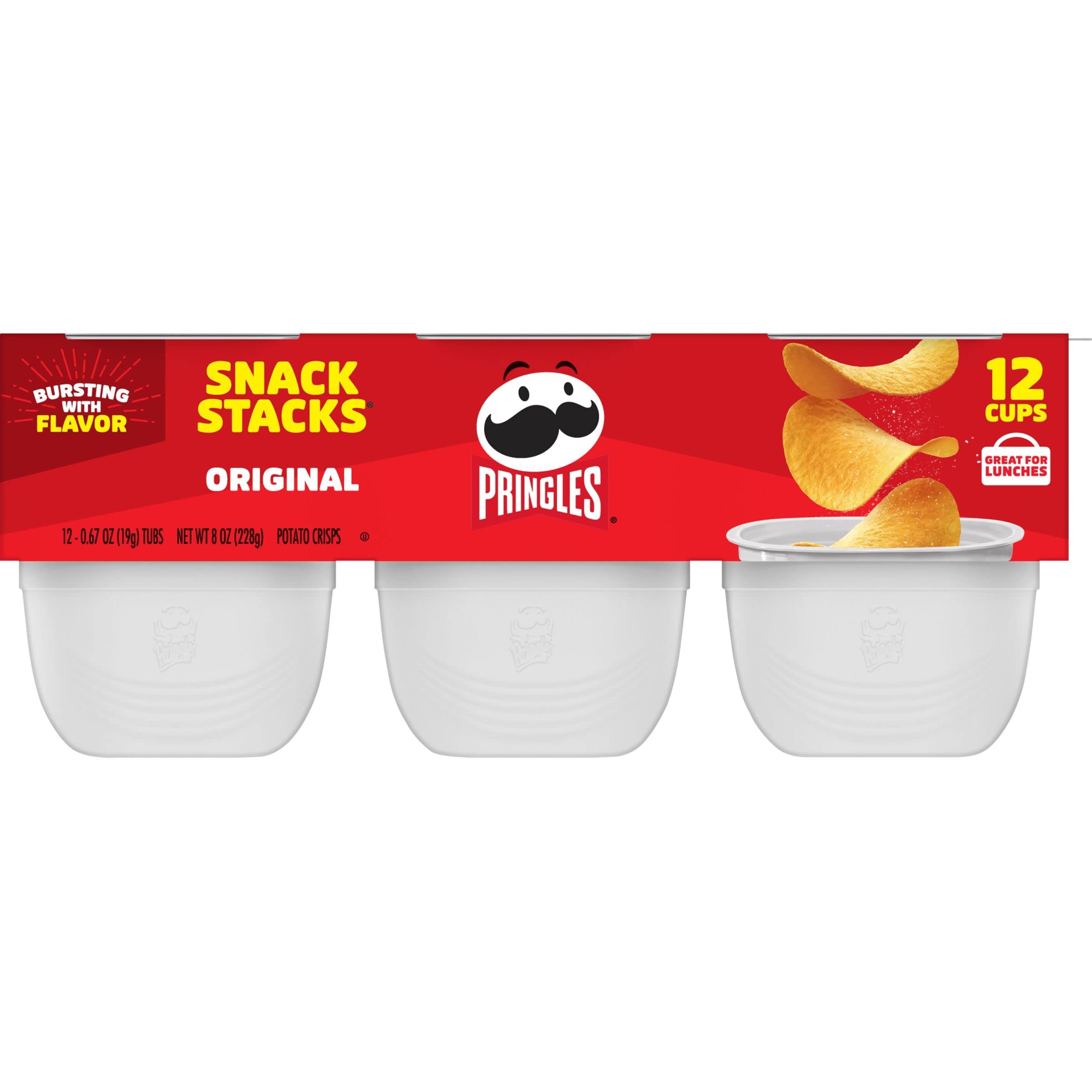 Pringles Original Potato Crisps Chips - 8oz Tray (12 Cups) | Crunchy Snack Stacks for Lunch, Office, Travel & On-the-Go | Perfect for Parties, School & Movie Nights