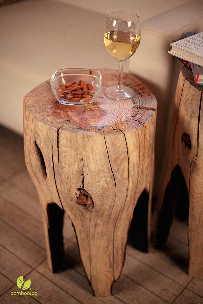 Rustic Wooden Bedside Table Nightstand - Farmhouse End Table & Tree Stump Coffee Table for Living Room, Bedroom, Home Decor