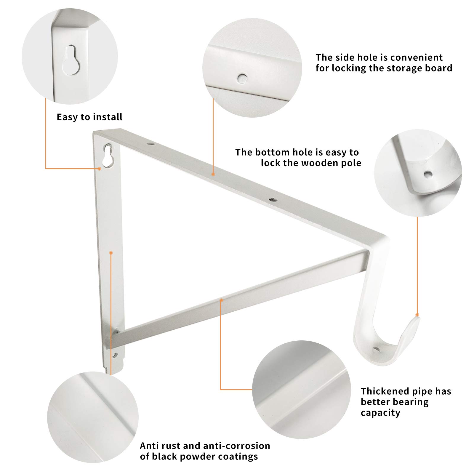 Heavy Duty Closet Shelf and Rod Brackets - 3 Pack White - Perfect for Bedroom Closet Organization, Laundry Room Storage & Garage Shelving