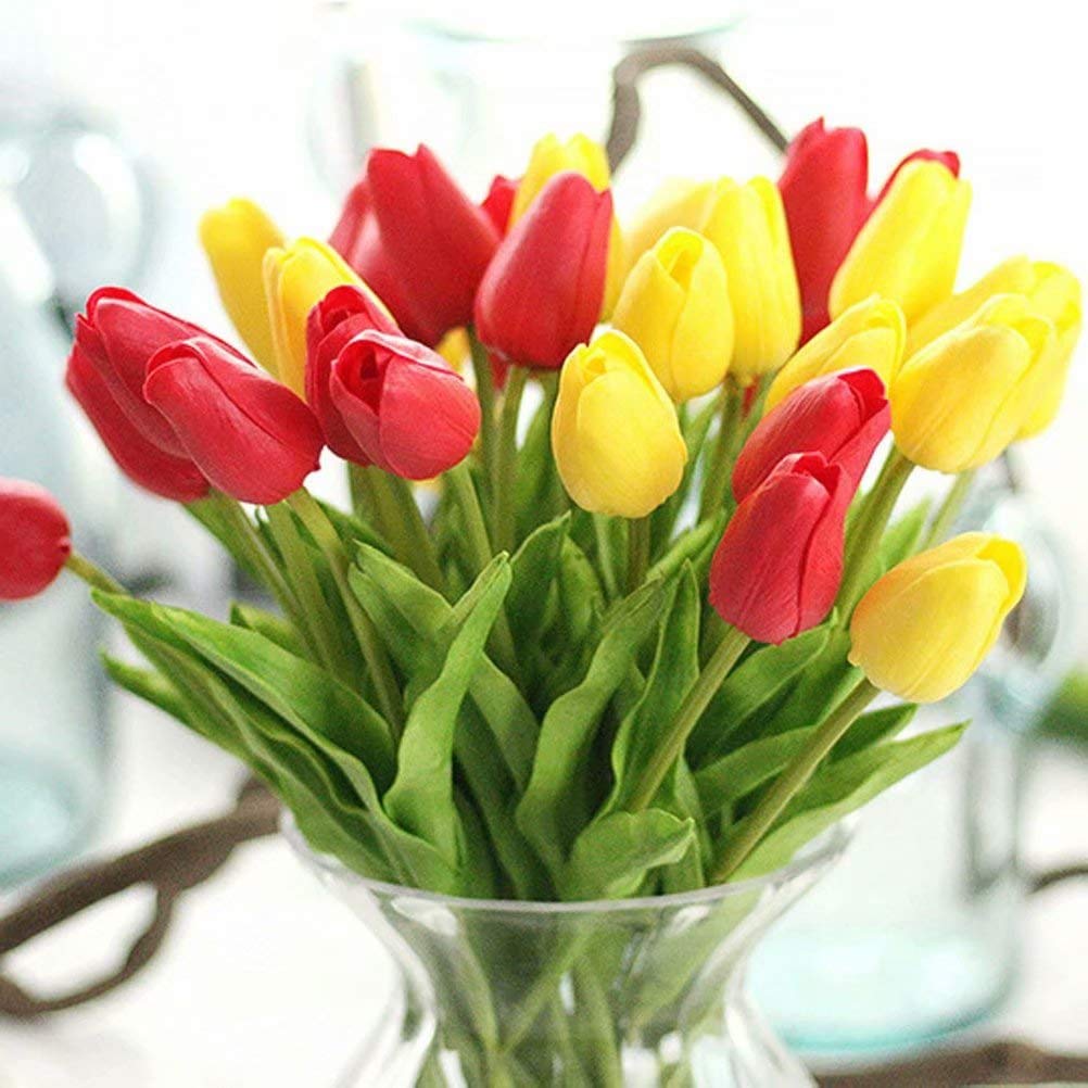 30PCS Realistic PU Tulip Flowers - Lifelike Artificial Tulips for Home Decor, Wedding Centerpieces, Party Arrangements & Spring Floral Displays