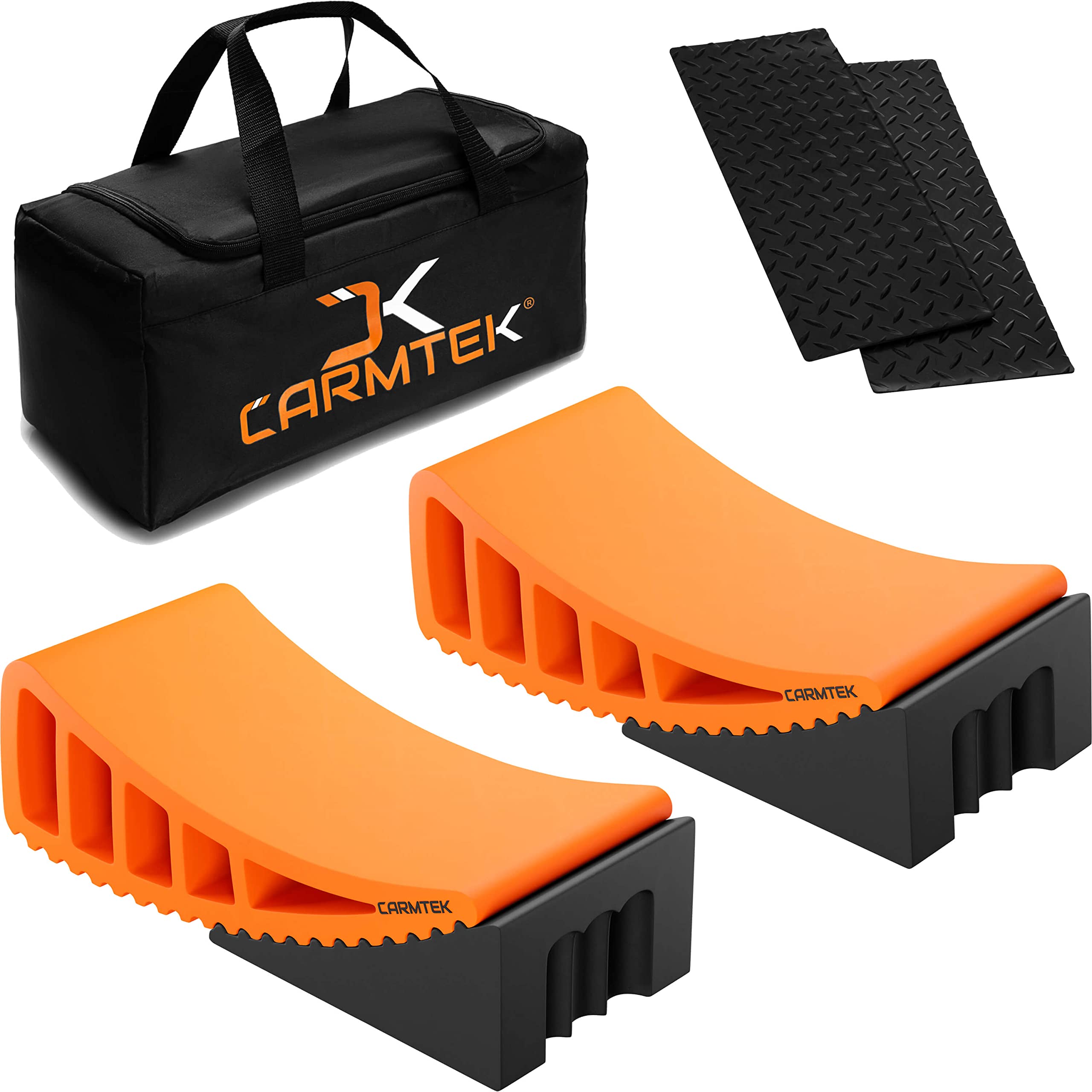 CARMTEK Camper Leveler Premium Kit - RV Leveling System with Wheel Chocks, Rubber Mats & Carry Bag for Dual Axle Trailers | Fast Setup for RV, Travel Trailer & Camper | Perfect for Camping, Road Trips & Outdoor Adventures